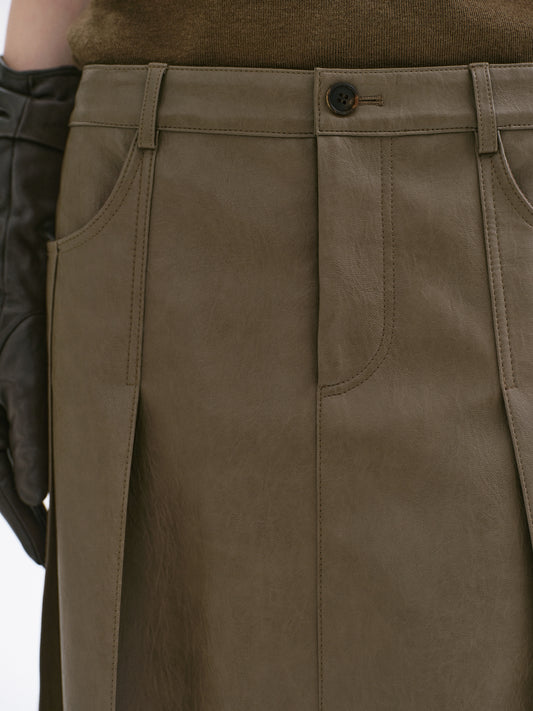 (Pre-order) Faux Leather Pleated Skirt, Ash Brown