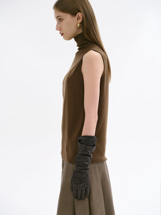 Signature Sleeveless Knit Turtleneck, Brown