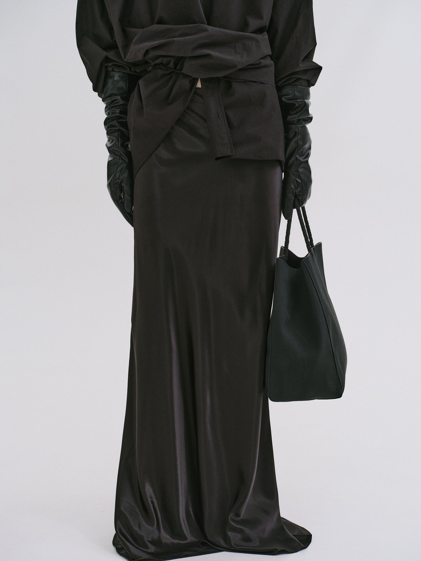 (Pre-order) Satin Straight Maxi Skirt, Black