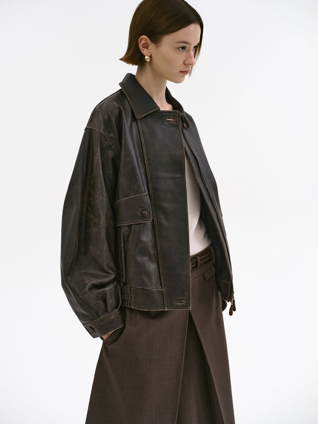 Geva Faded Lambskin Bomber Jacket, Brown – SourceUnknown