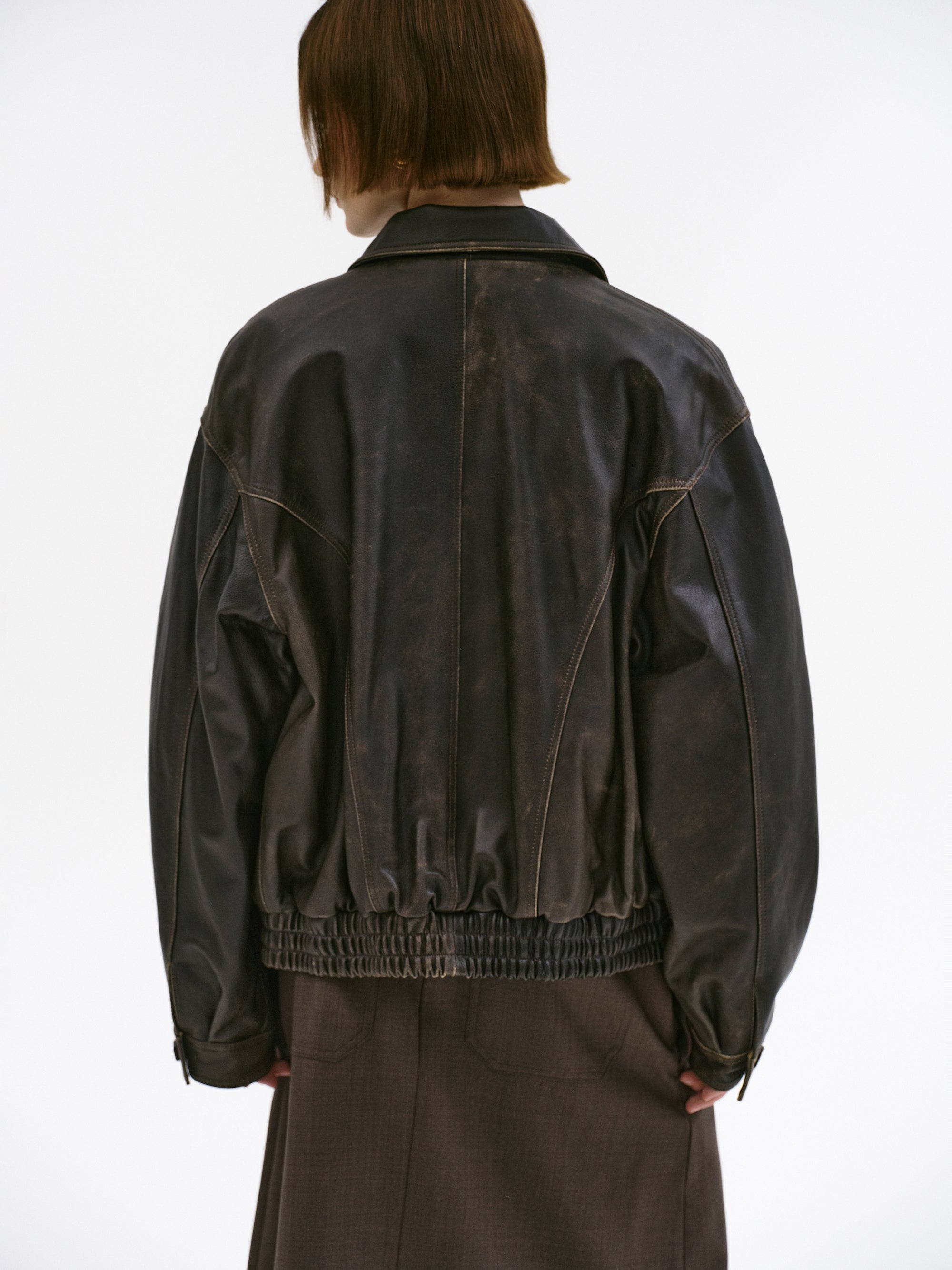 (Pre-order) Geva Faded Lambskin Bomber Jacket, Brown