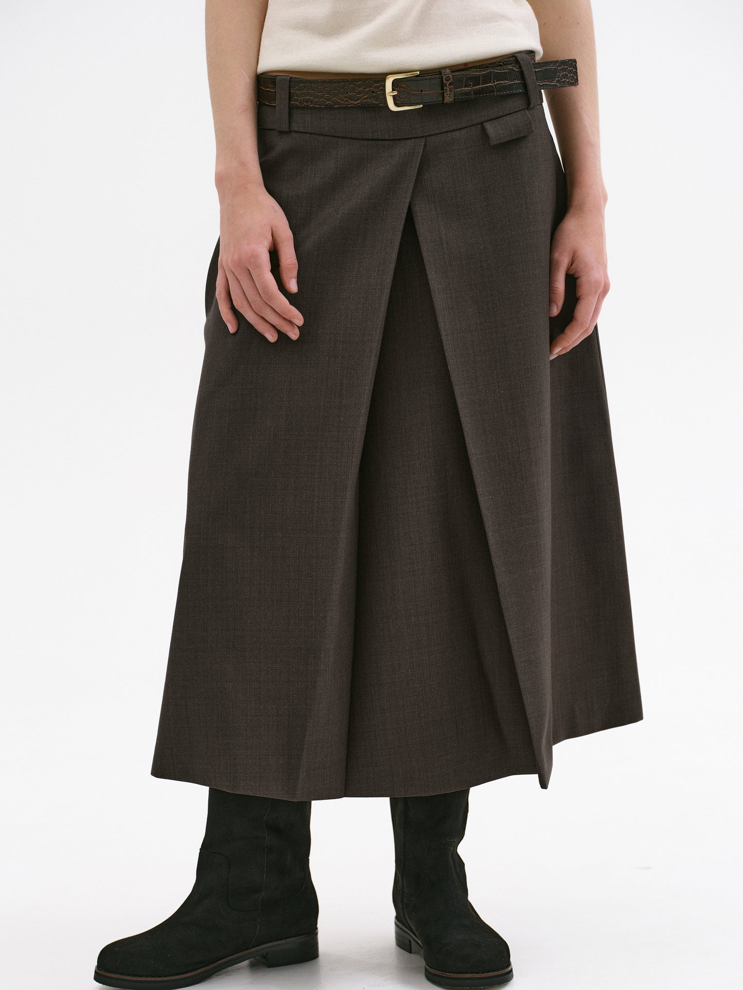 Suiting Midi Skirt, Brown Melange