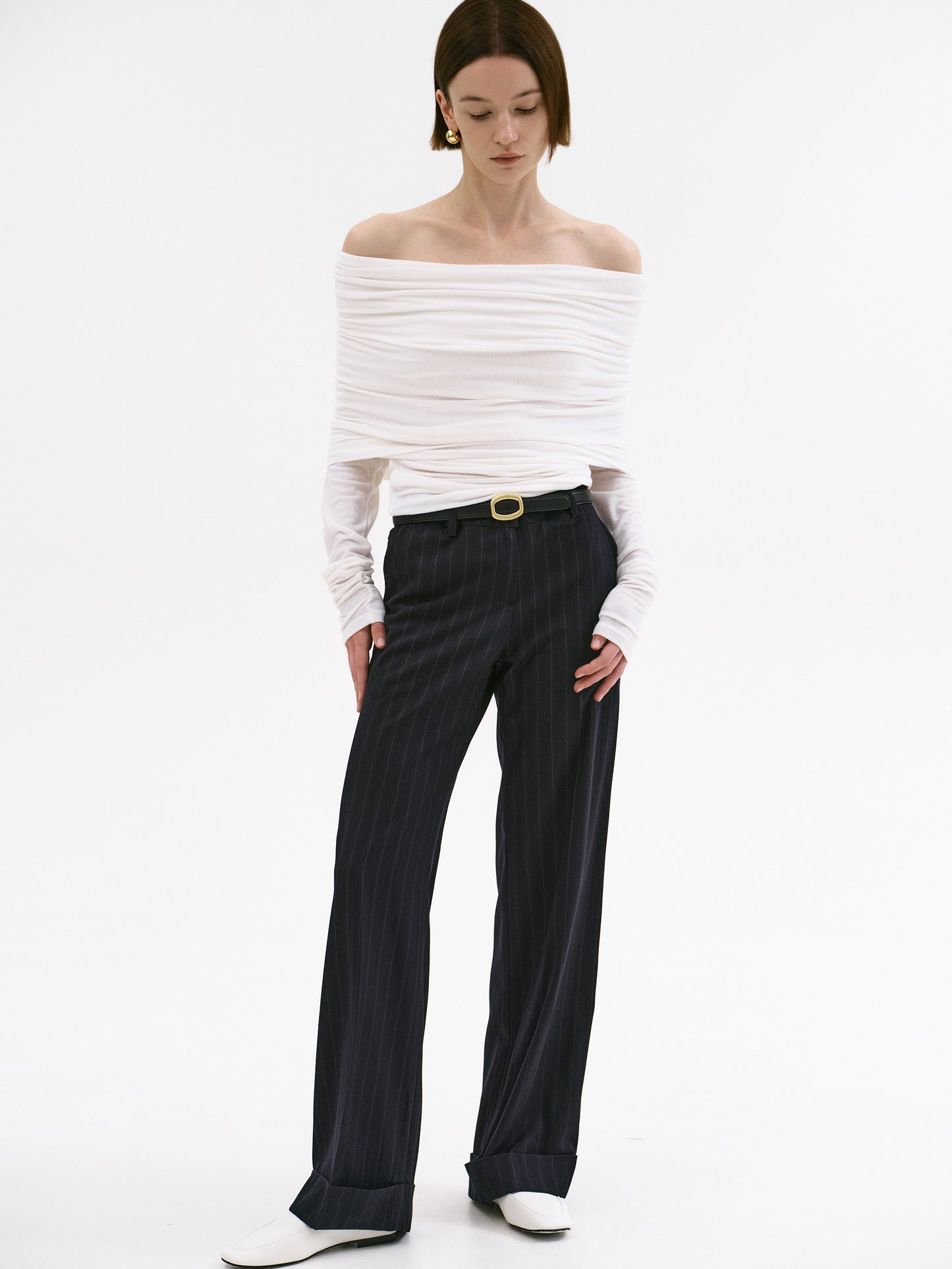 Deconstructed Off Shoulder Shirt + High Waist Pegged Pants (Style Pantry)