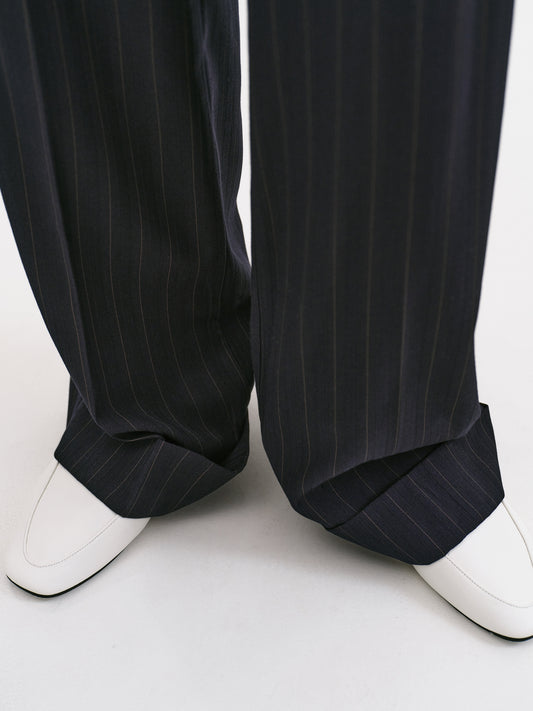 Tailored Turn-Up Trousers, Navy Pinstripe