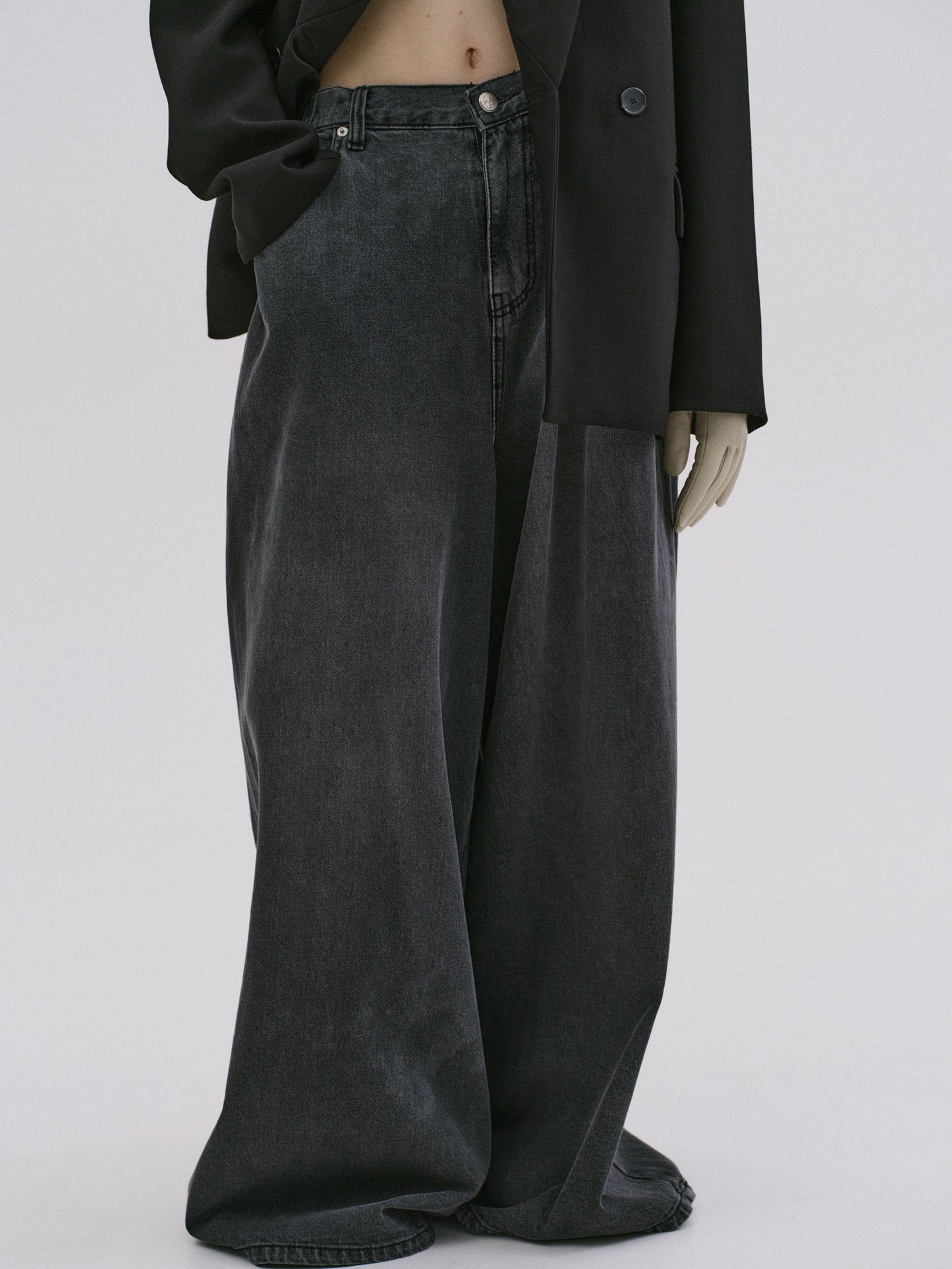 Elastic Wide Jeans, Sharkskin