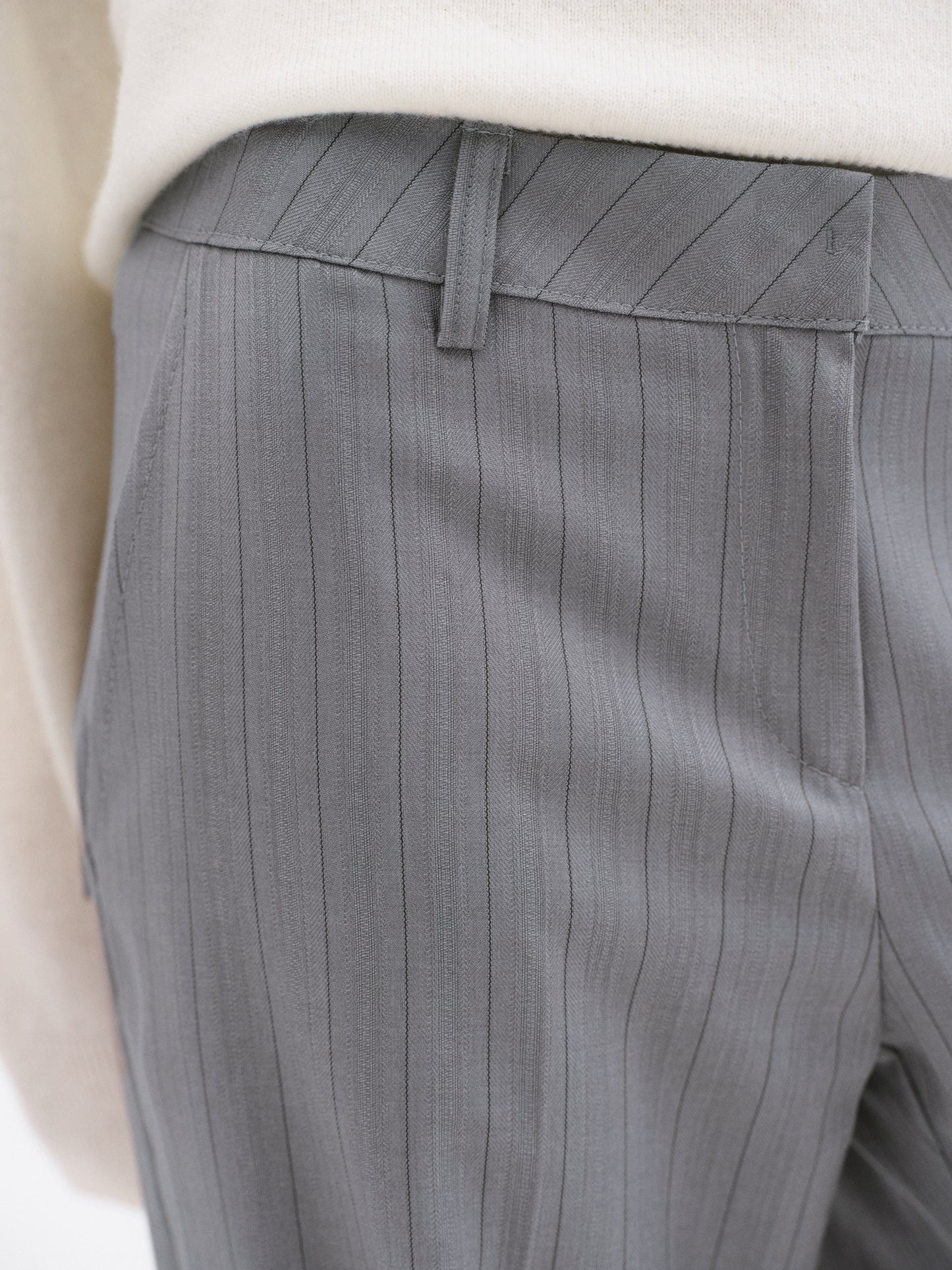 Tailored Turn-Up Trousers, Grey Pinstripe