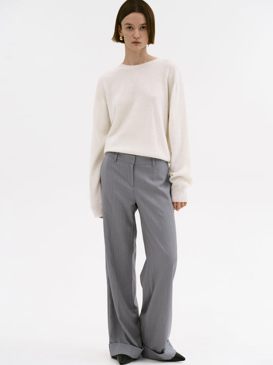 Tailored Turn-Up Trousers, Grey Pinstripe