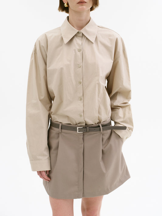 Belted Shirt Dress, Beige/Khaki