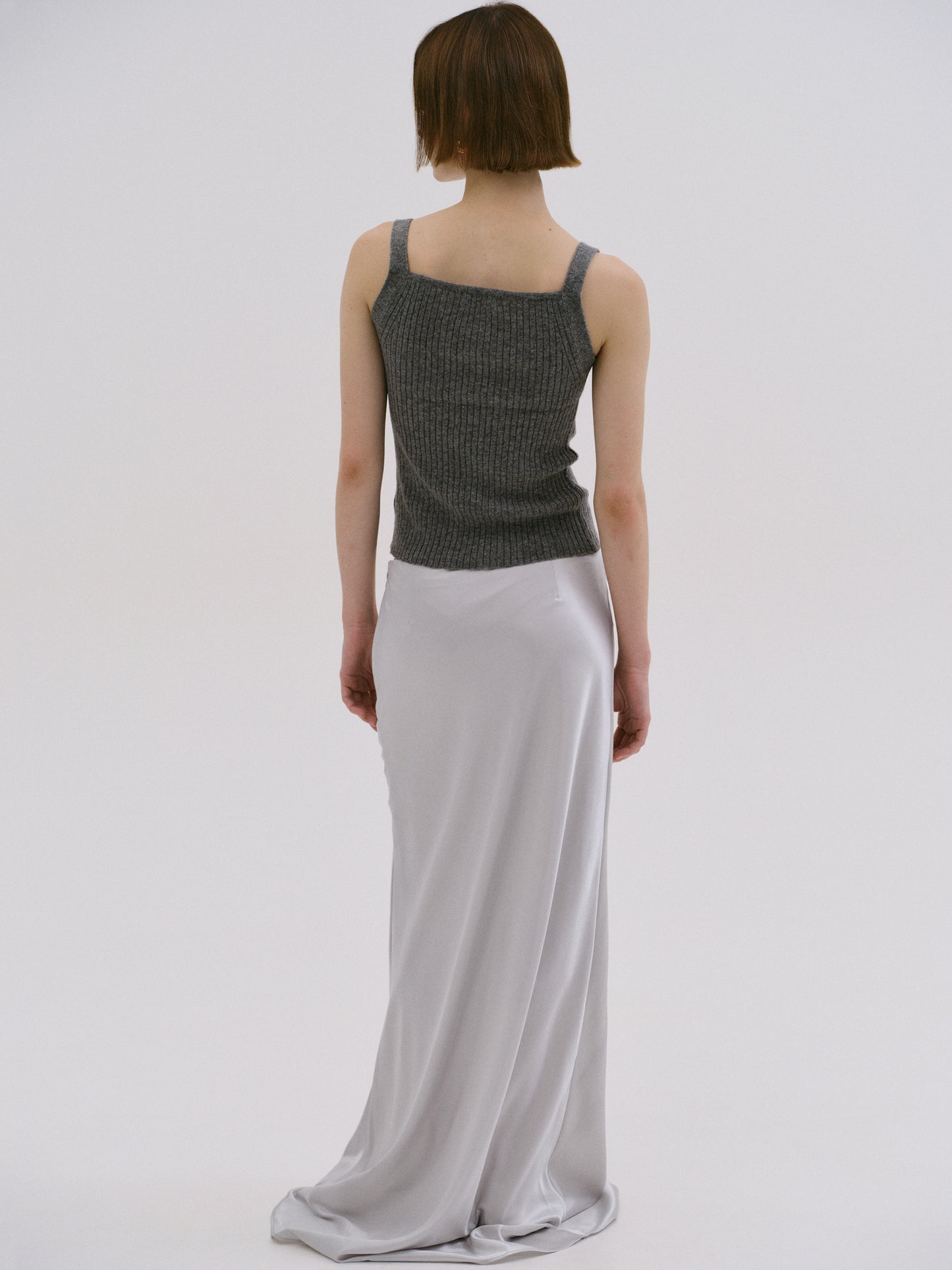 (Pre-order) Satin Straight Maxi Skirt, Silver