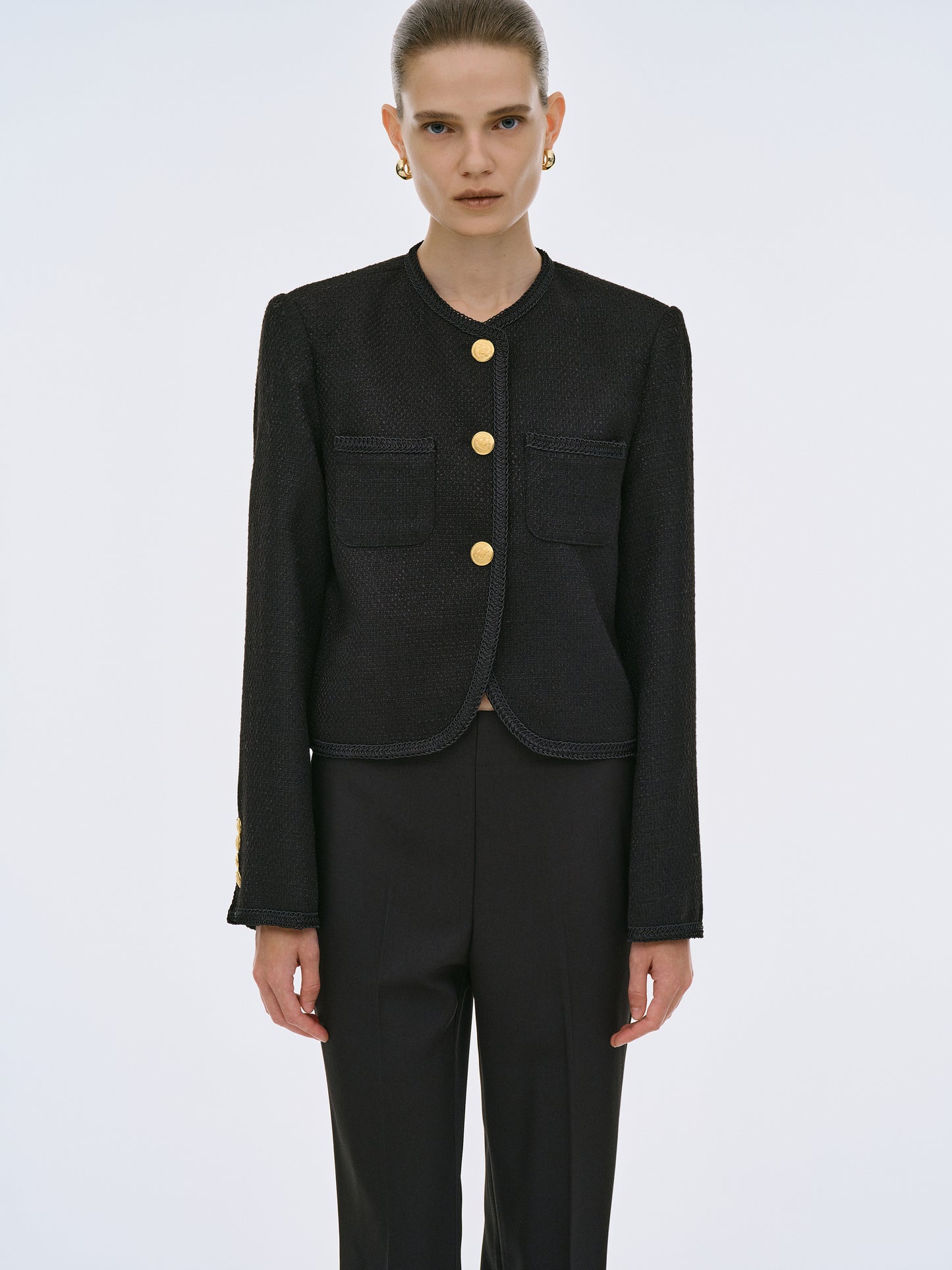 Cropped Tweed Jacket, Black