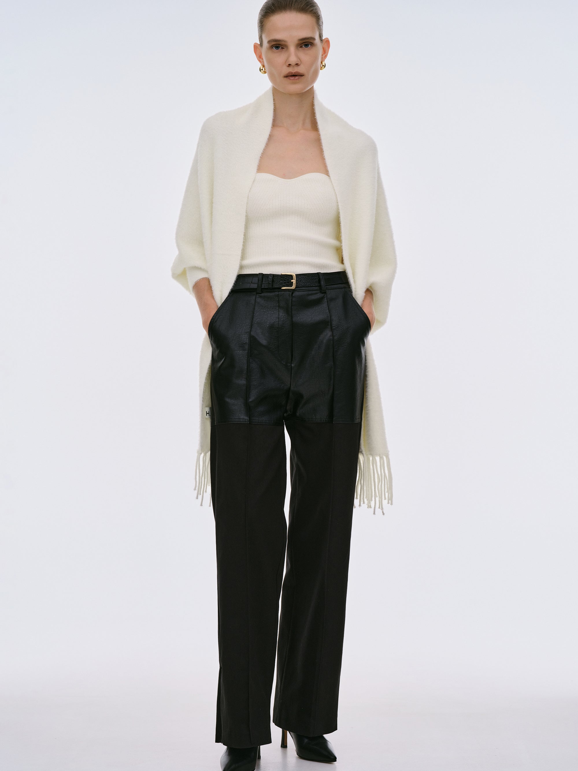 Leather Panelled Trousers, Black