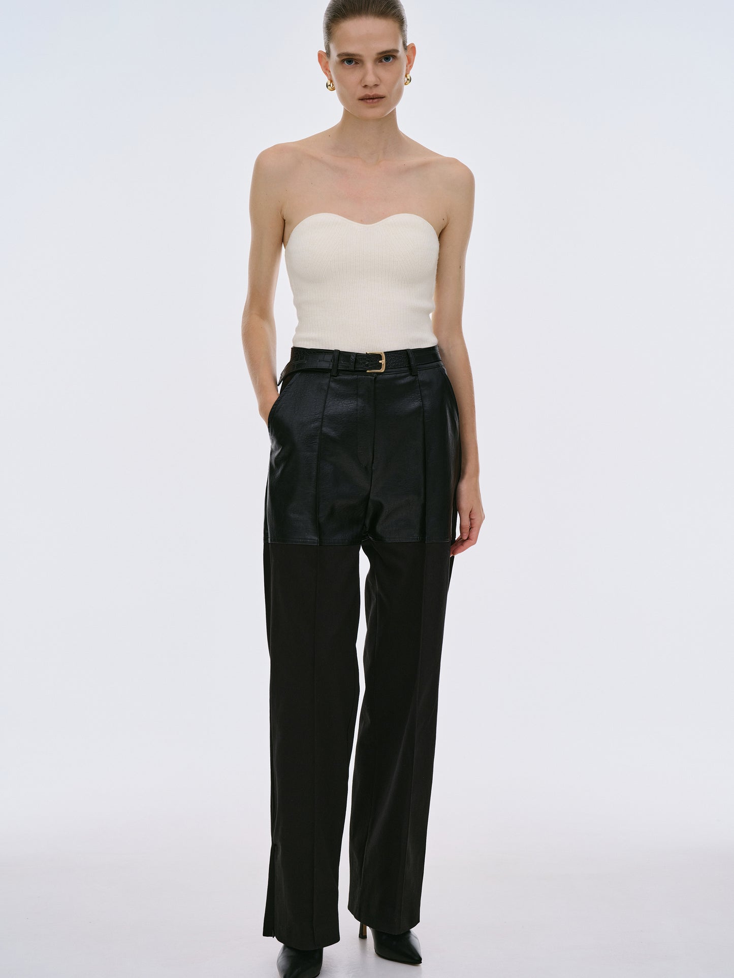 Leather Panelled Trousers, Black