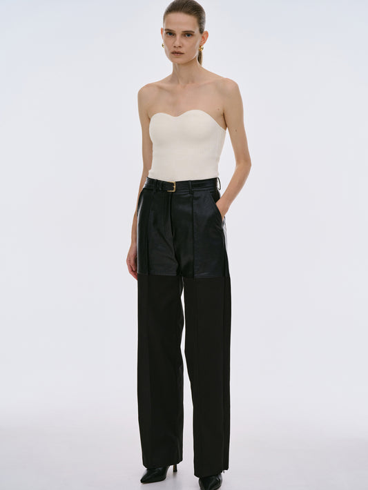 Leather Panelled Trousers, Black