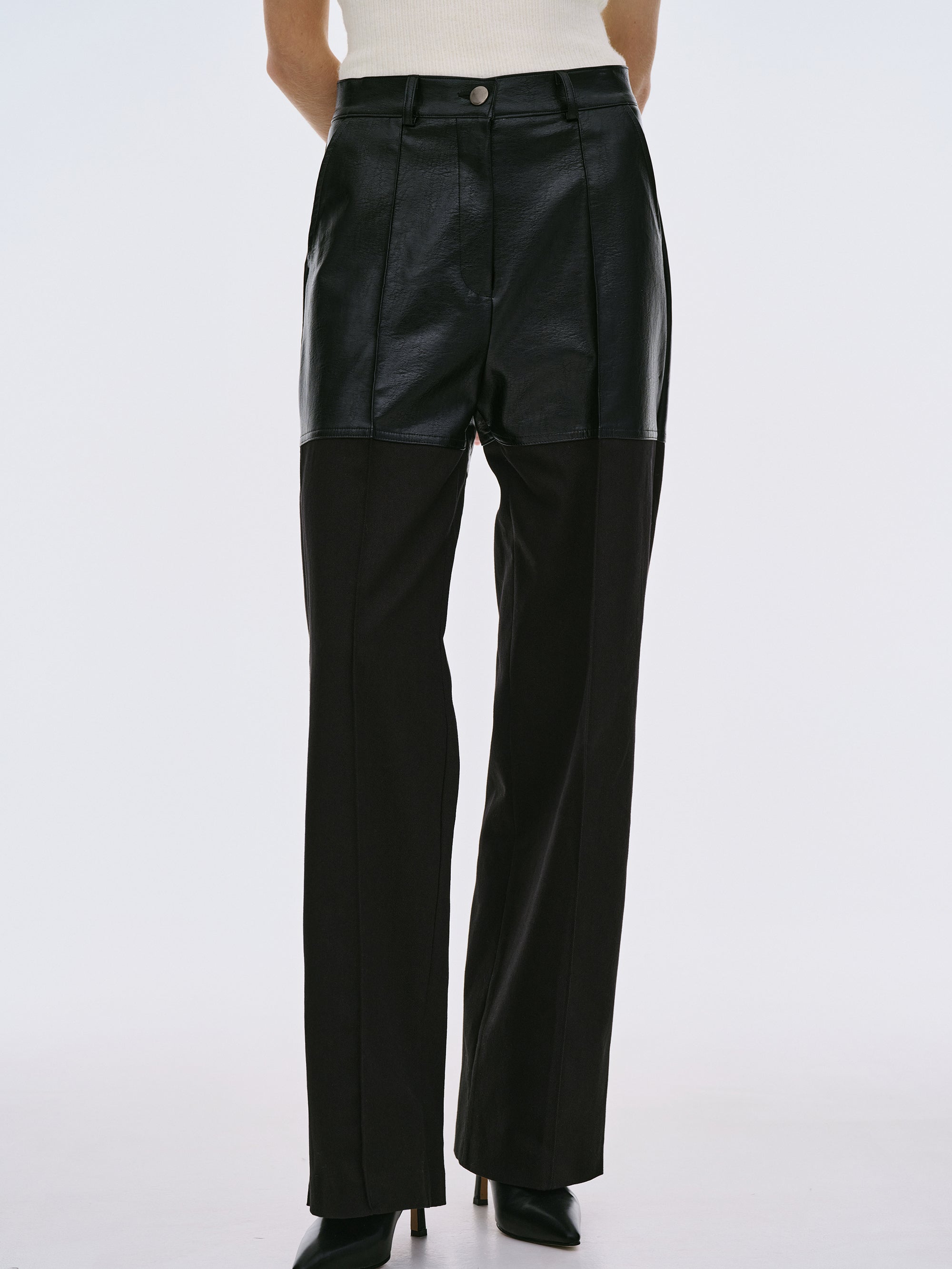 Leather Panelled Trousers, Black