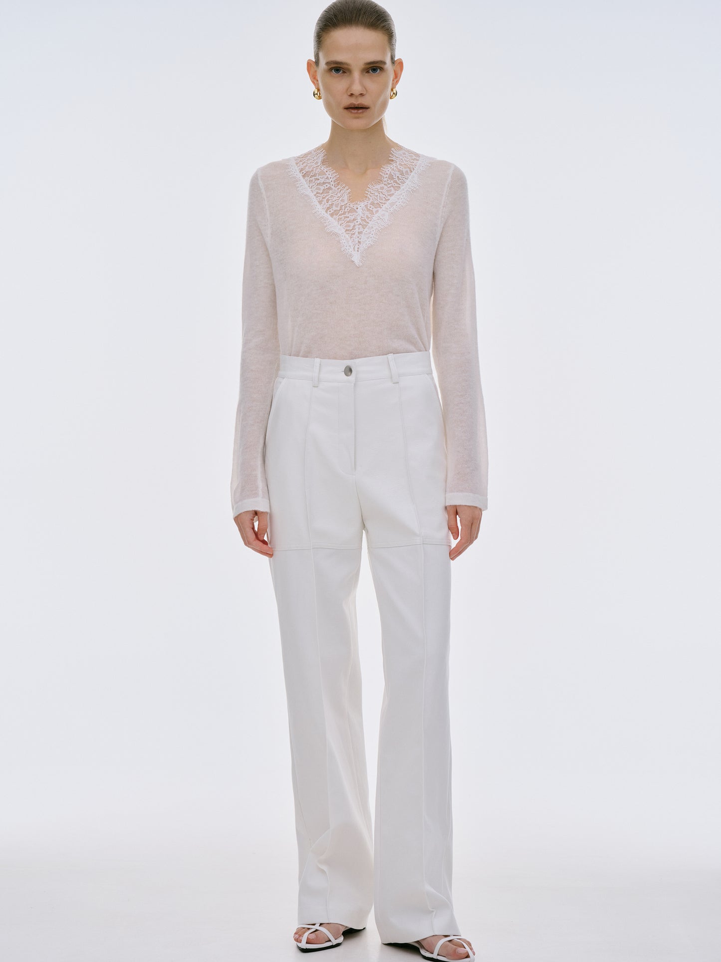 Leather Panelled Trousers, White