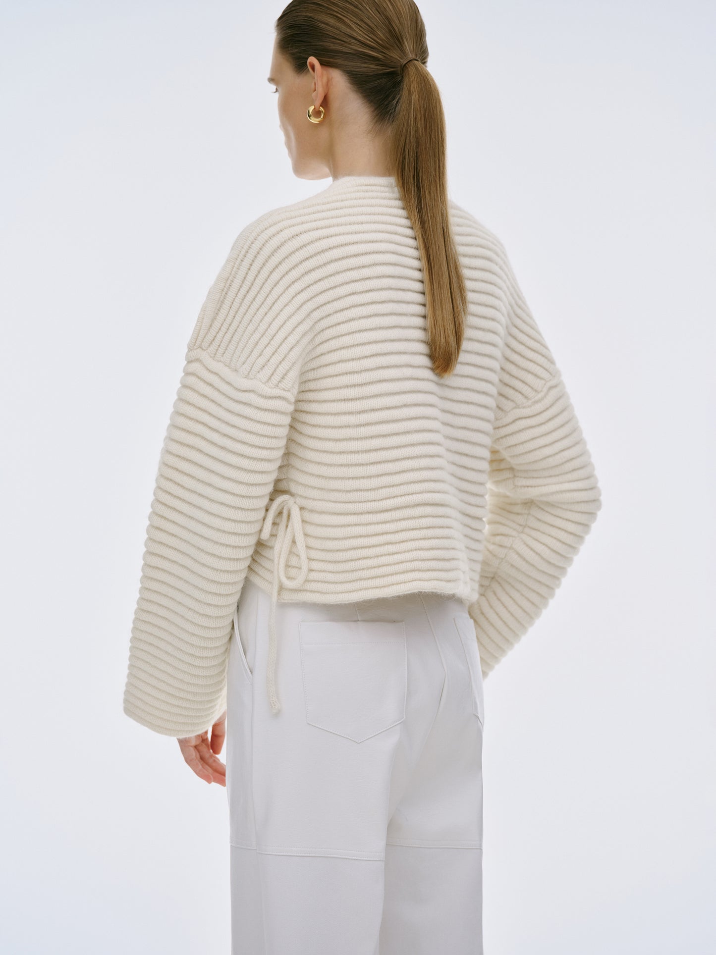 Lambswool Ribbed Cardigan, Ivory