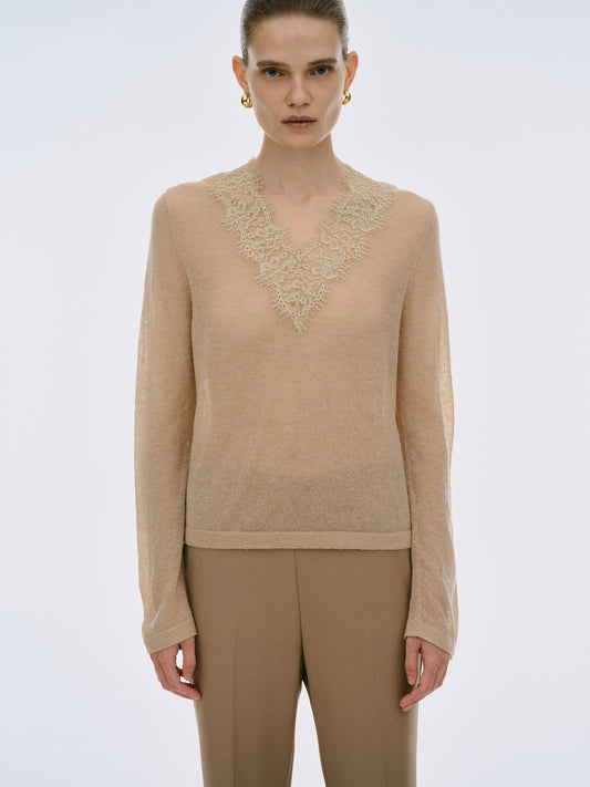 Katie Lace Knit Top, Chamoisee