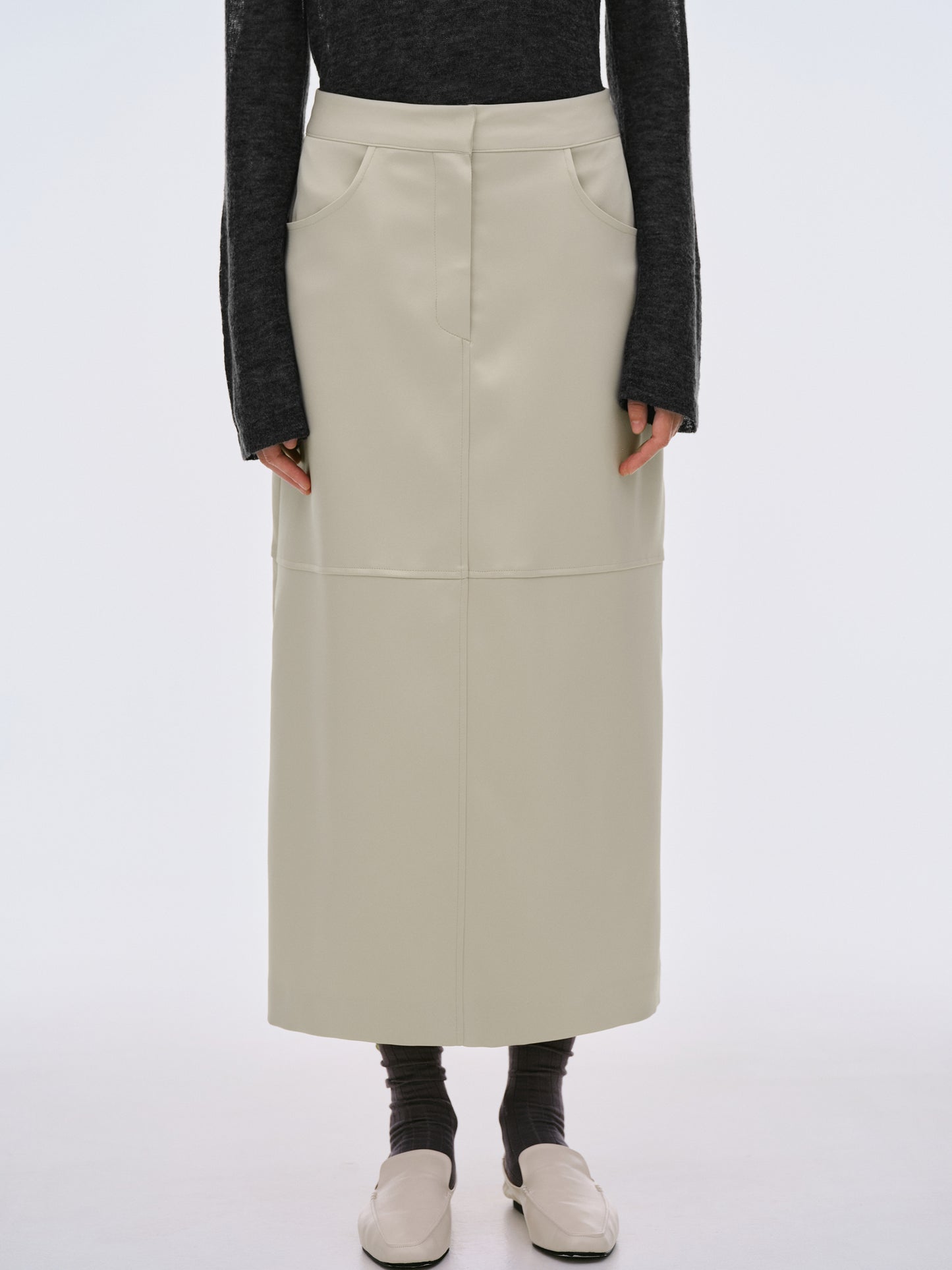 Satin-Effect Panelled Skirt, Shell