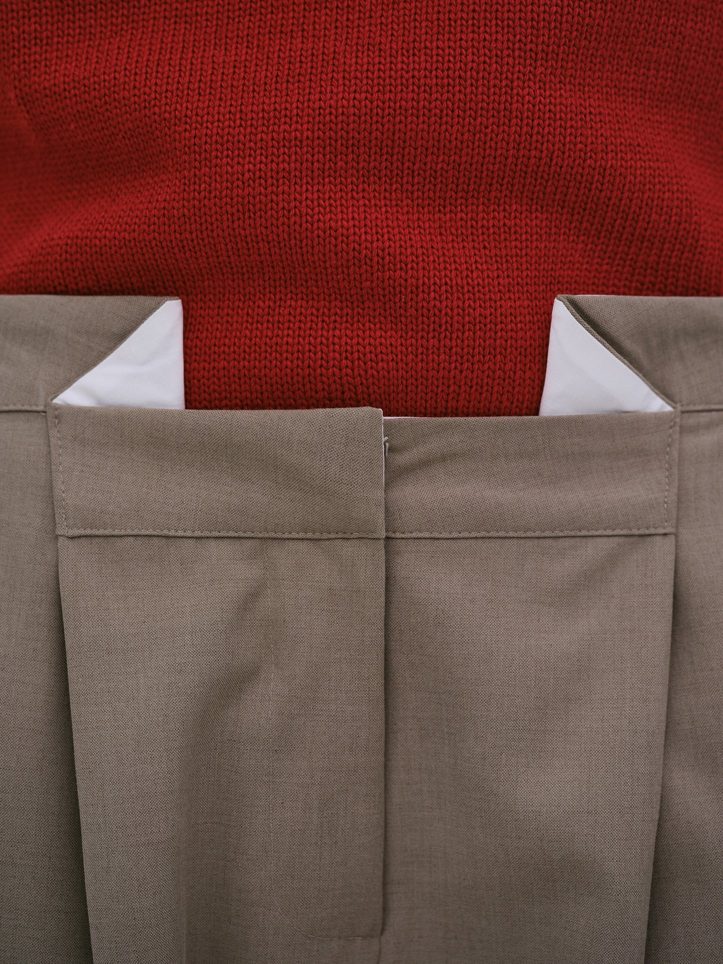 Yves Folded Wool Trousers, Greige