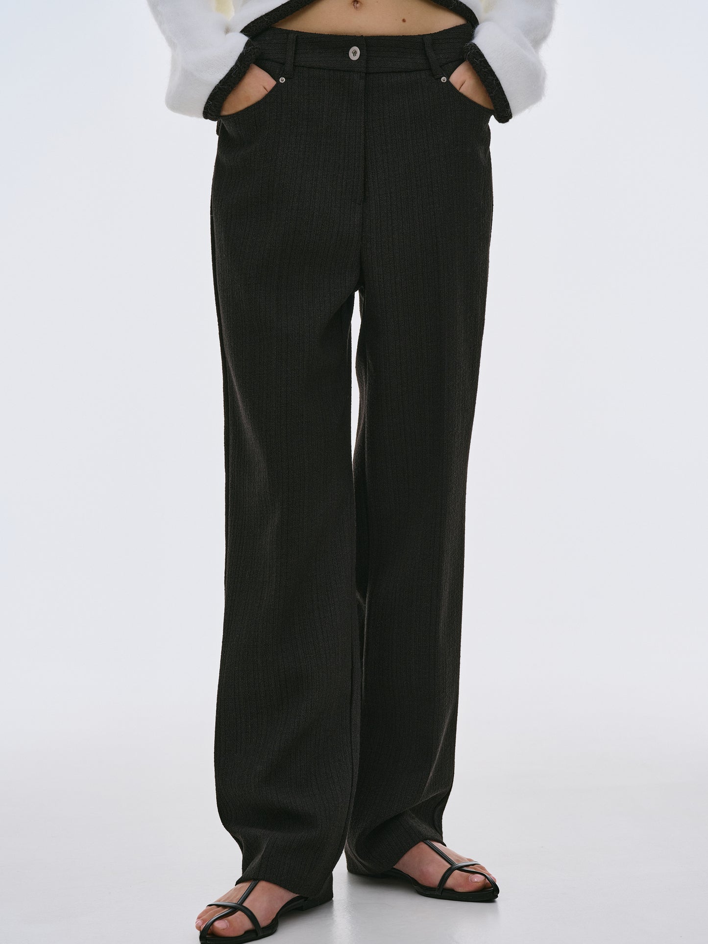 Full Length Tweed Pants, Black