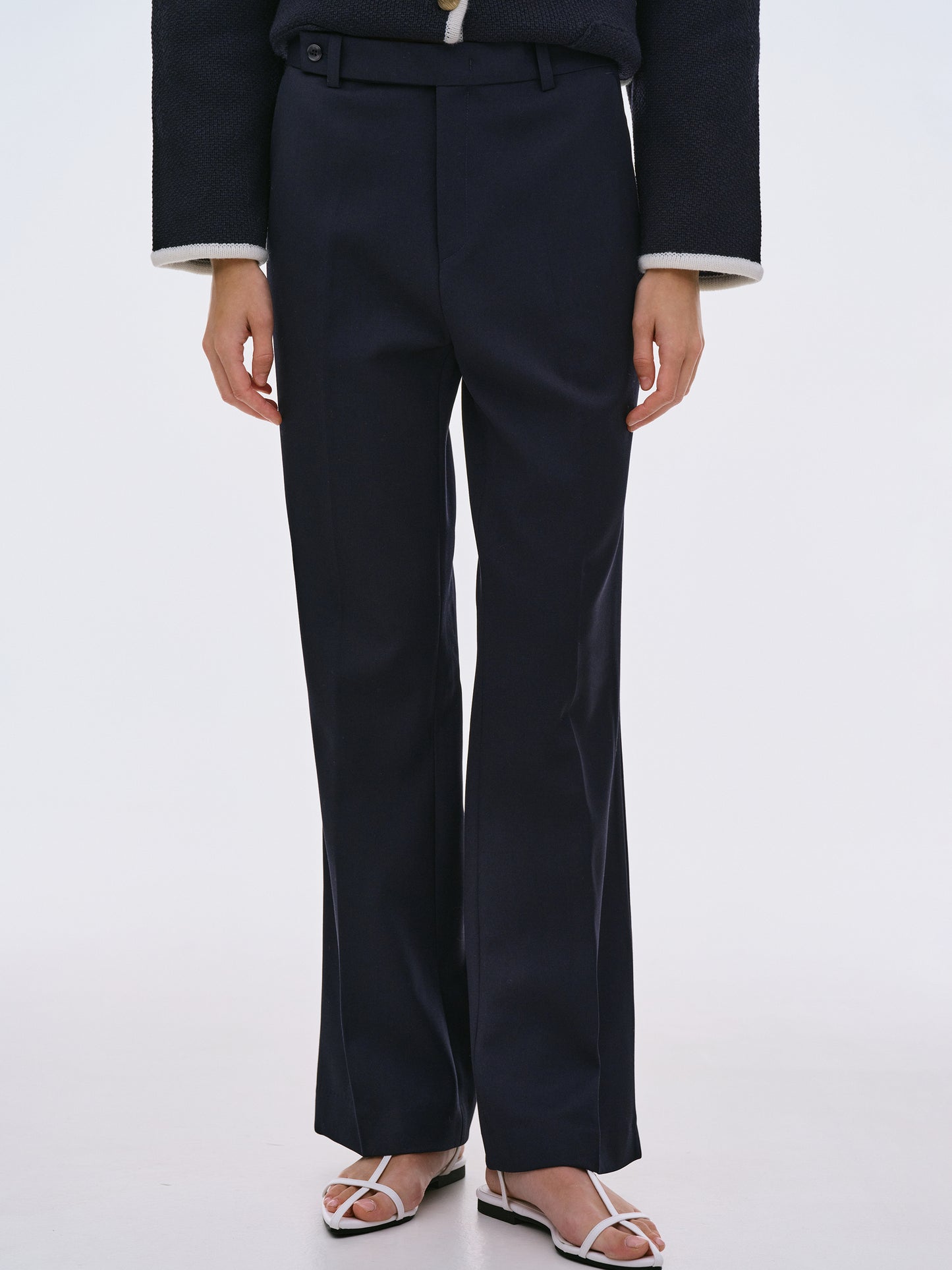 Off-Centre Button Trousers, Navy