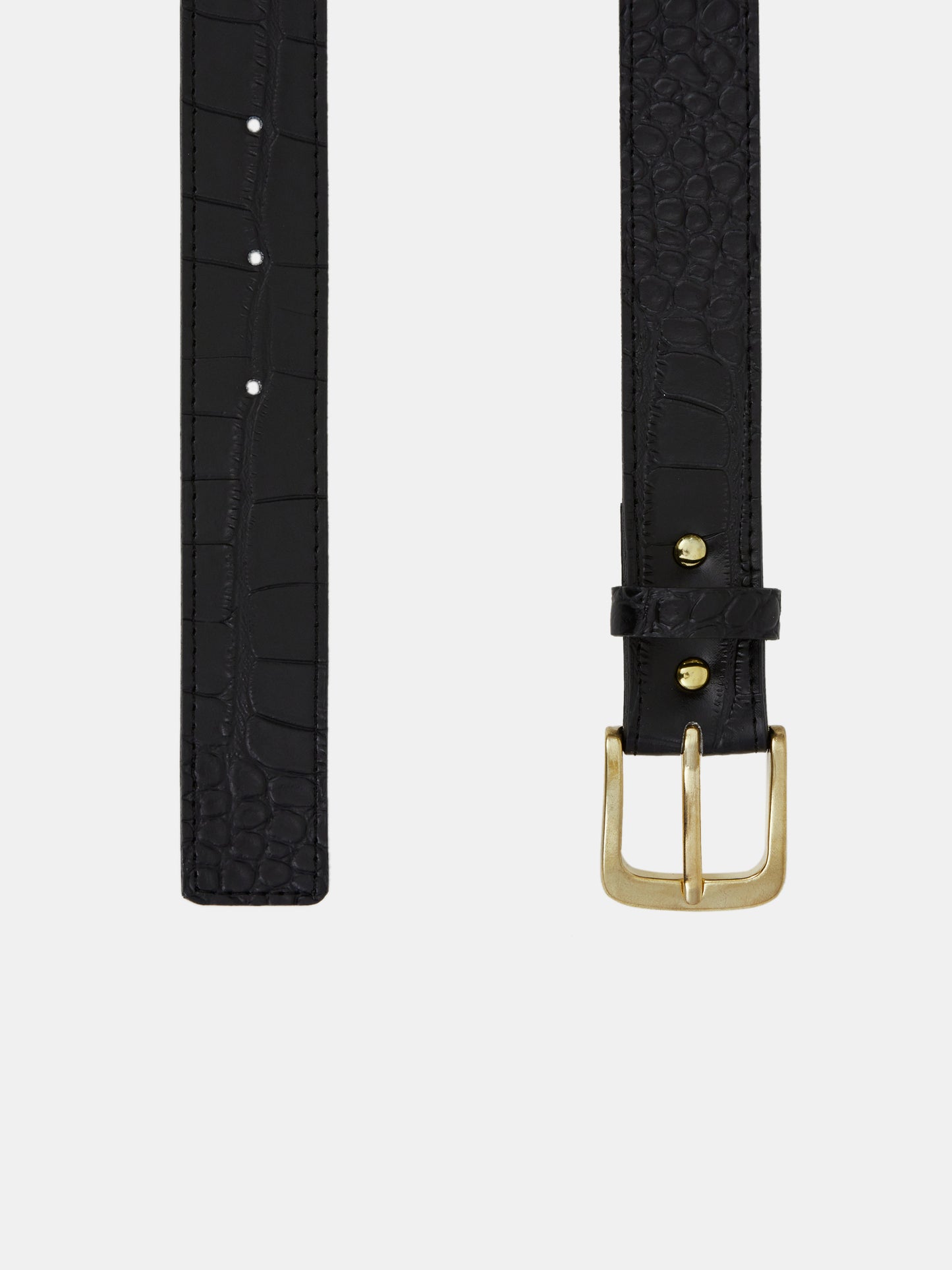 Croc-Embossed Leather Belt, Black