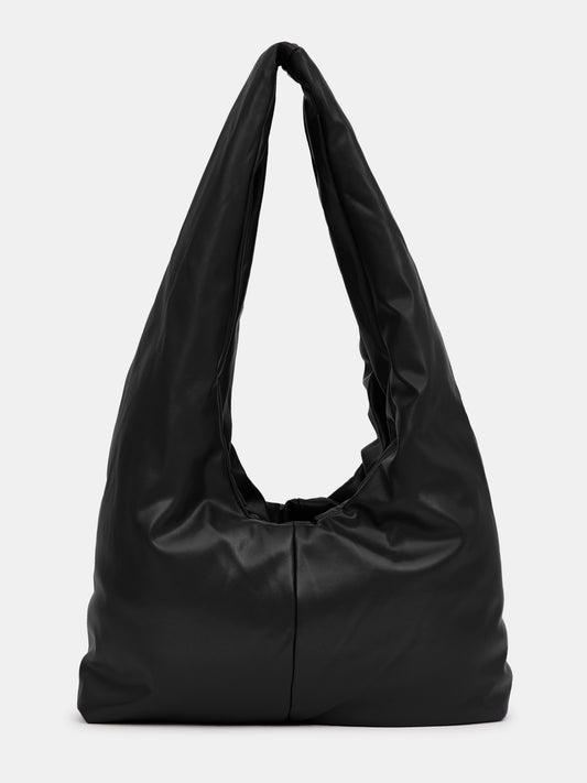 Padded Faux Leather Shoulder Bag, Black