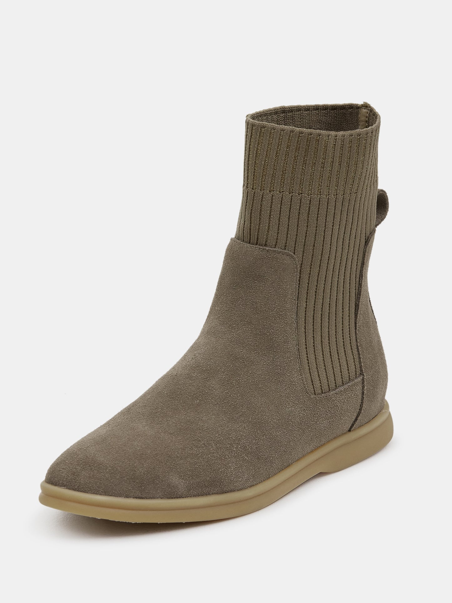 Knitted Sock Boots, Taupe Green