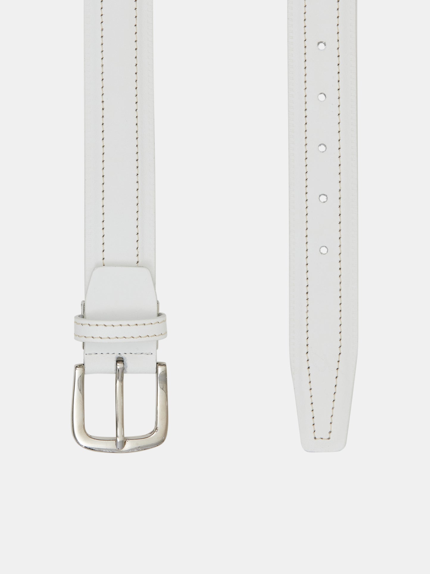 Stitch Leather Belt, White