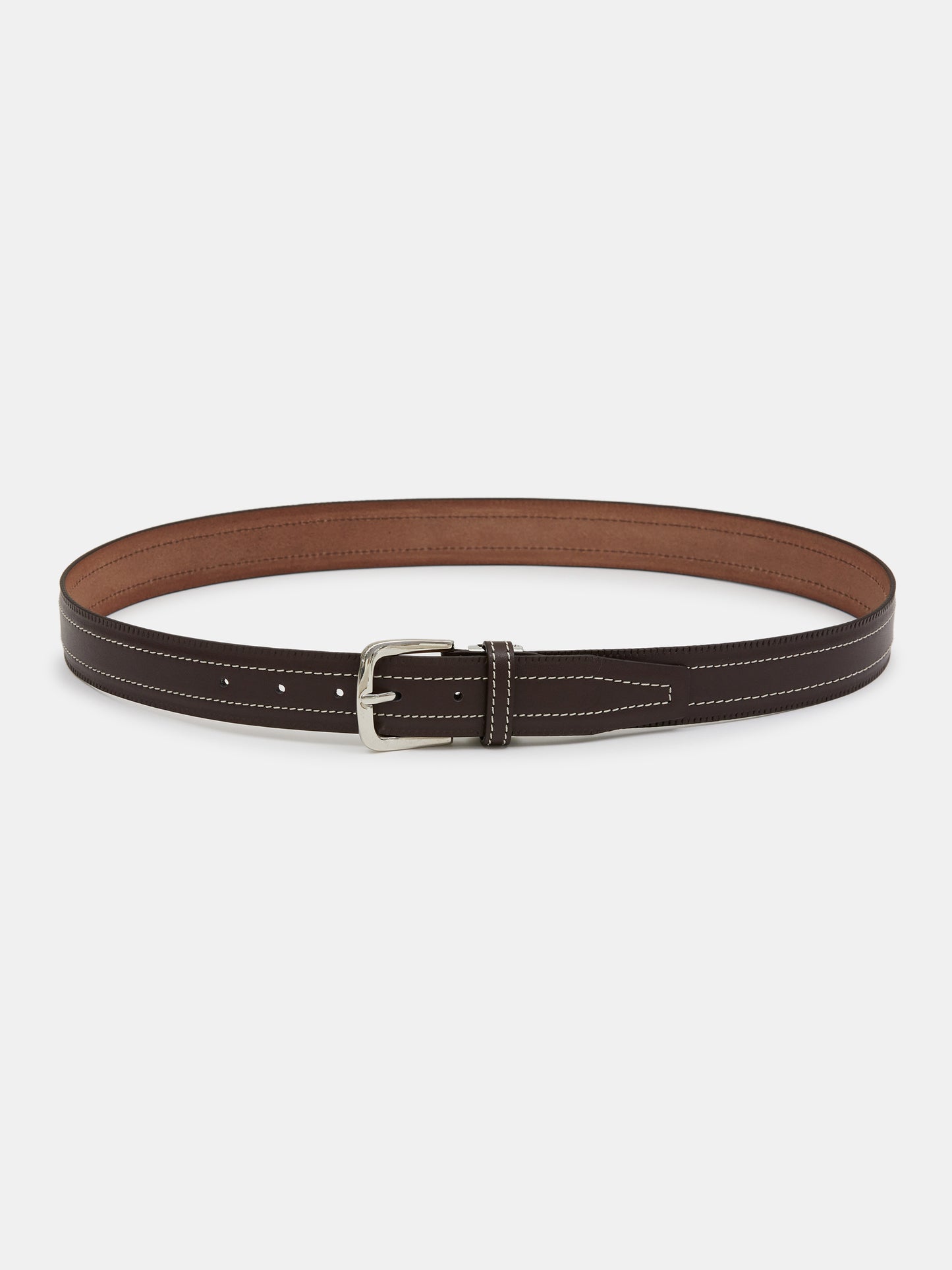 Stitch Leather Belt, Brown