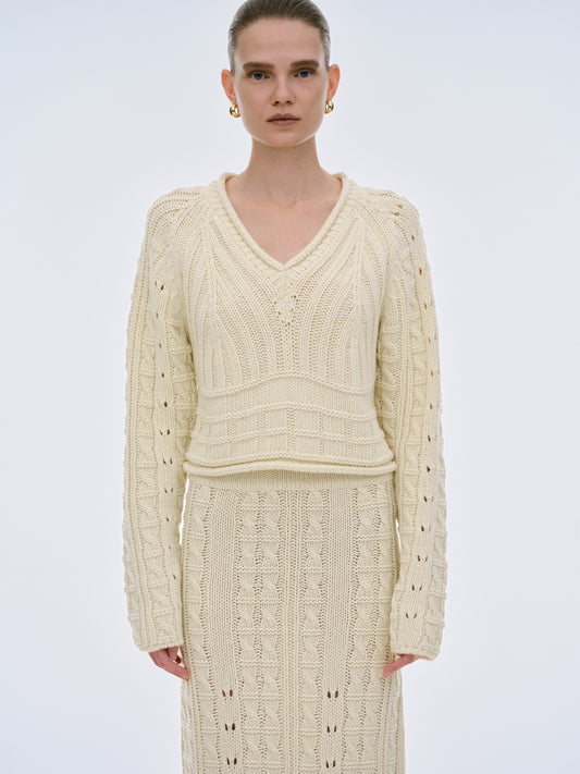Pella Lambswool Cable Knit, Eggnog