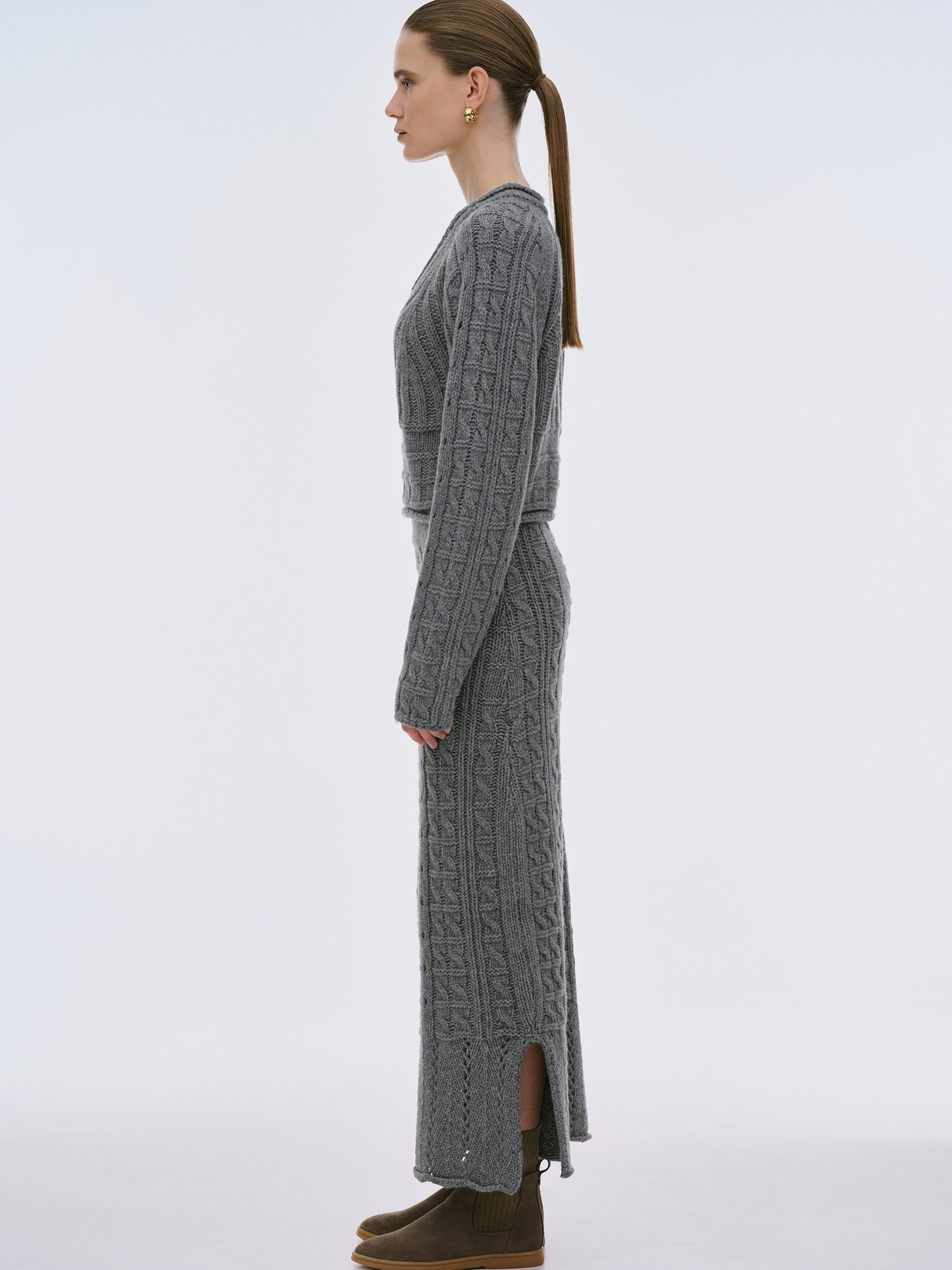 Pella Lambswool Cable Knit Skirt, Dark Shadow