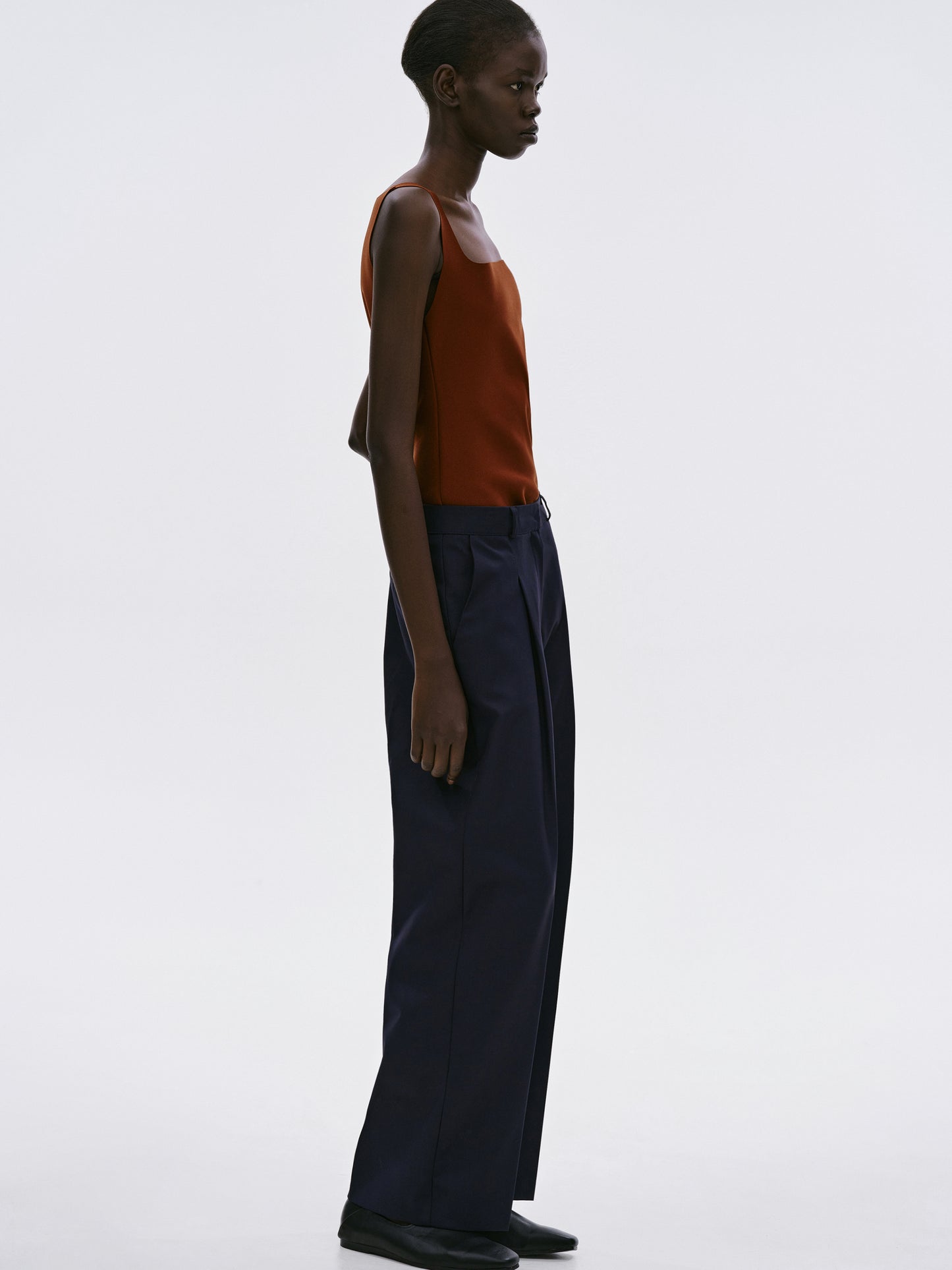 Pleated Straight Leg Trousers, Navy