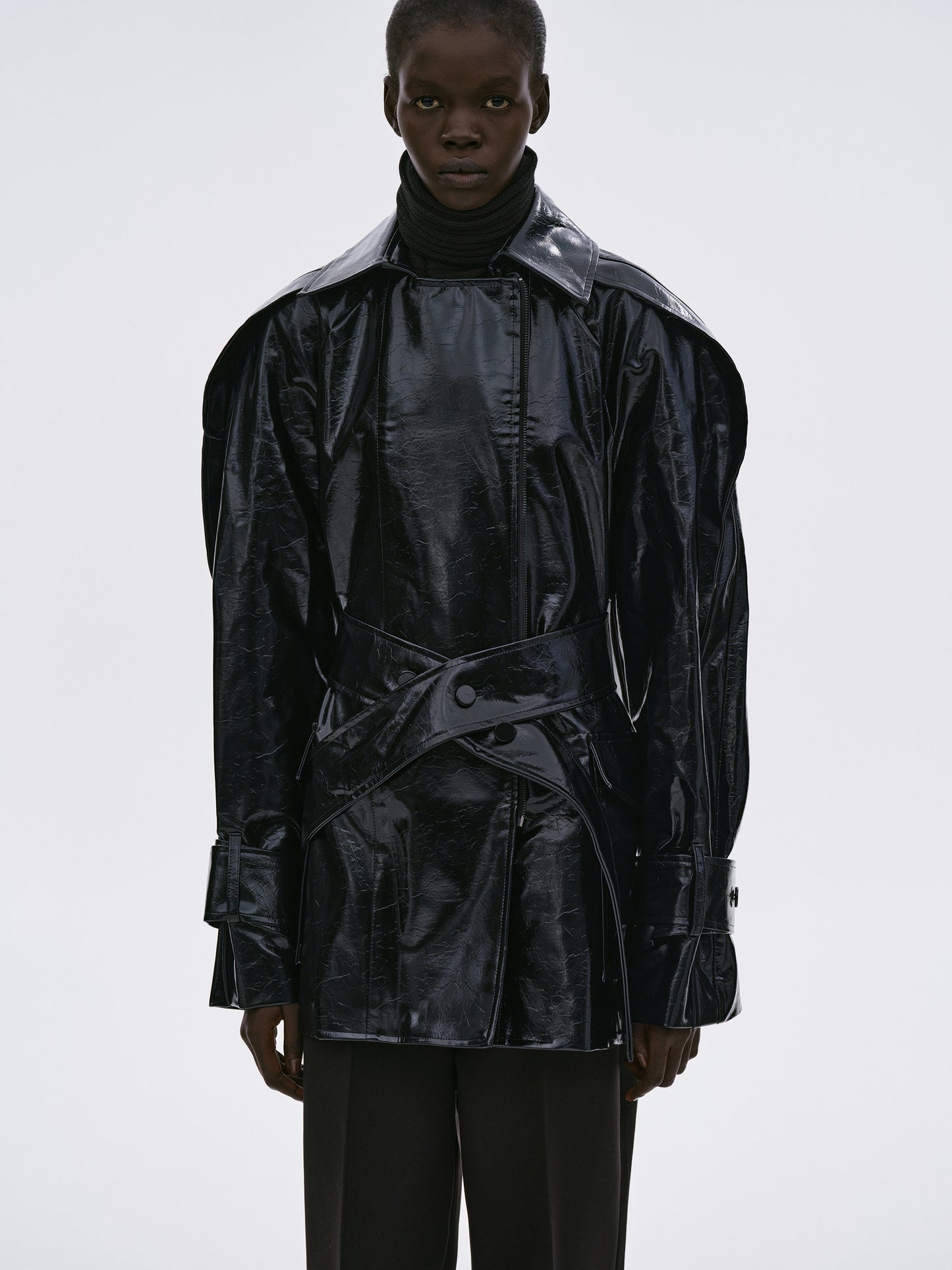 Patent Leather Trench Coat, Black