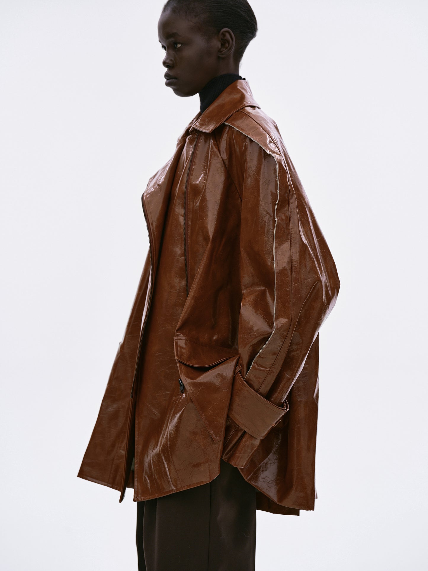 Patent Leather Trench Coat, Caramel