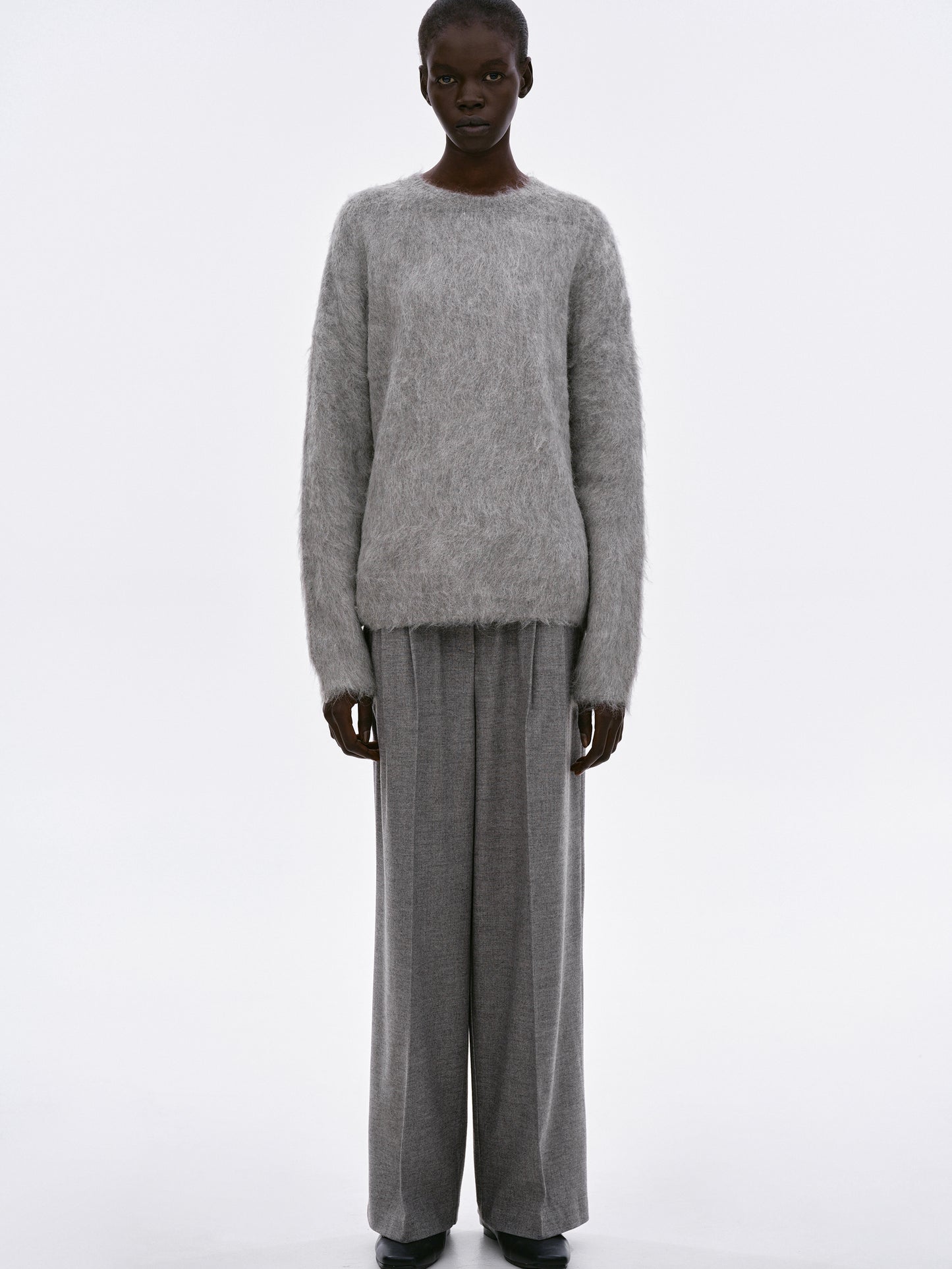 Brushed Camel Wool Pullover, Cloud Grey
