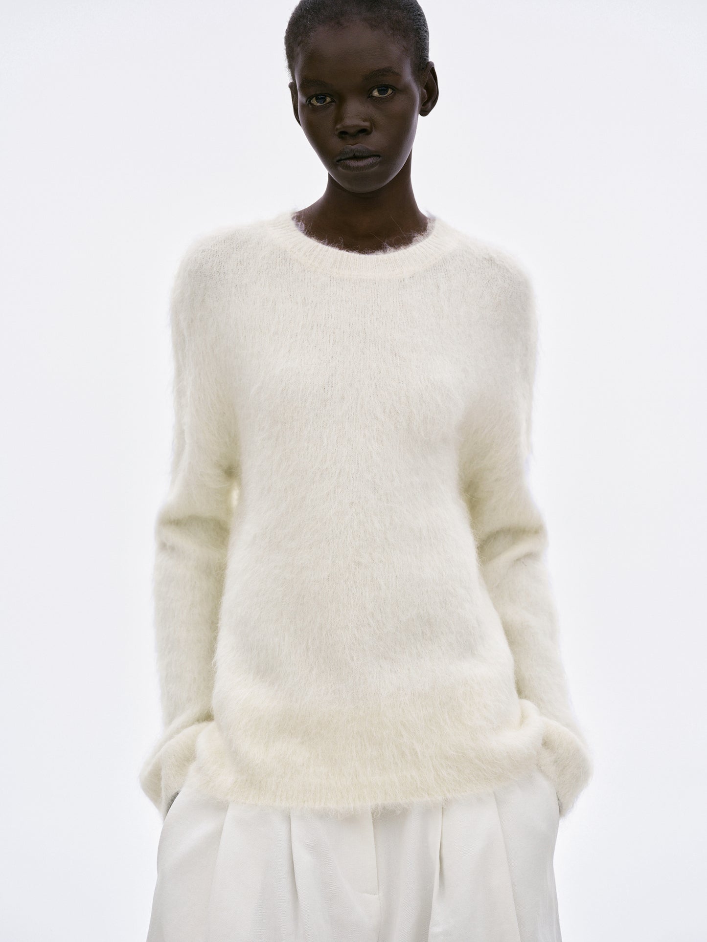 Brushed Camel Wool Pullover, Cream