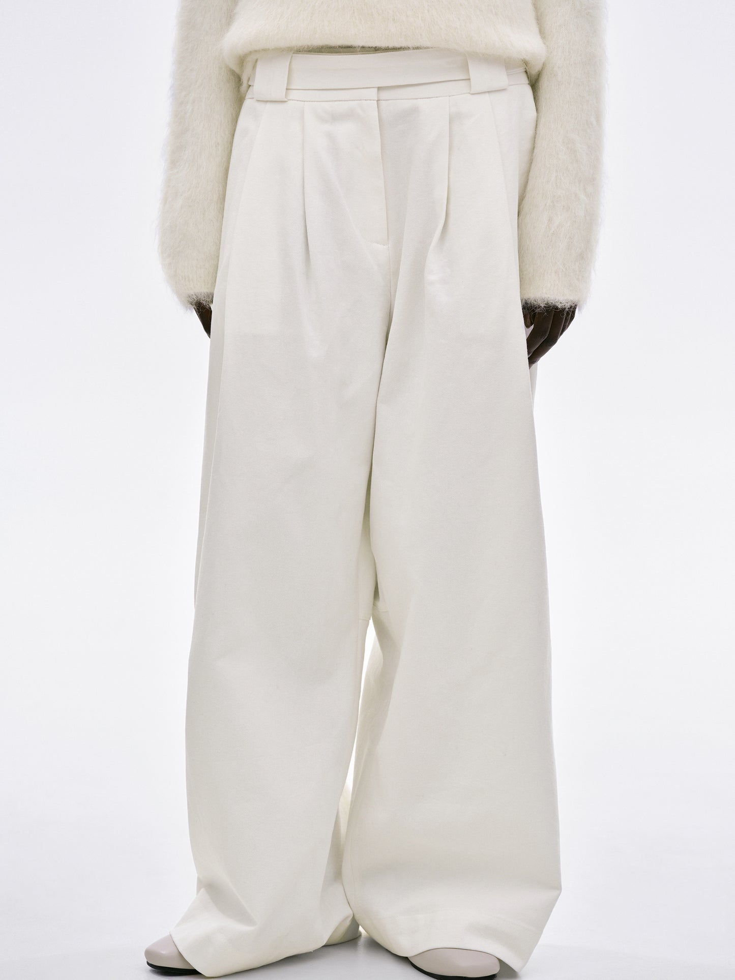 Belted Drop Pants, White