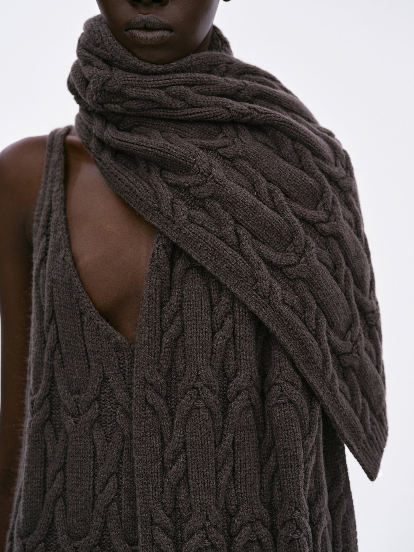 Scarf Cable Knit Dress, Navajo Brown