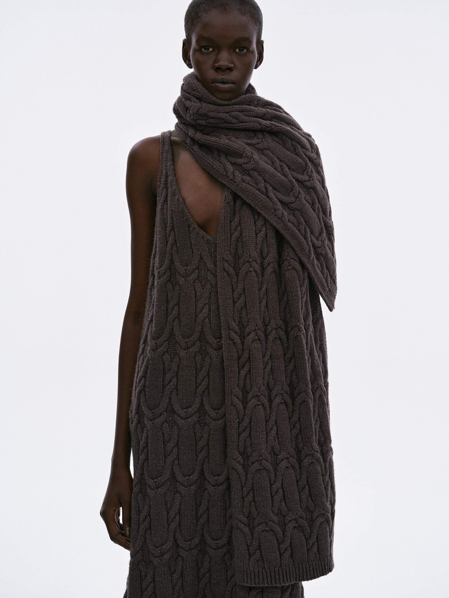Scarf Cable Knit Dress, Navajo Brown