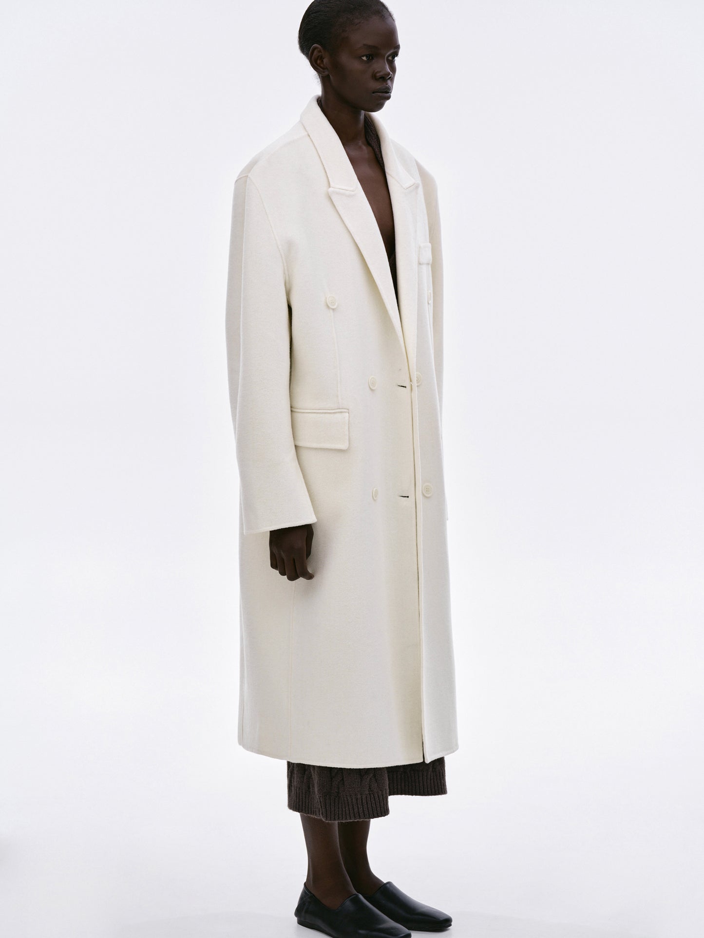 Double Breasted Maxi Wool Coat, Powder