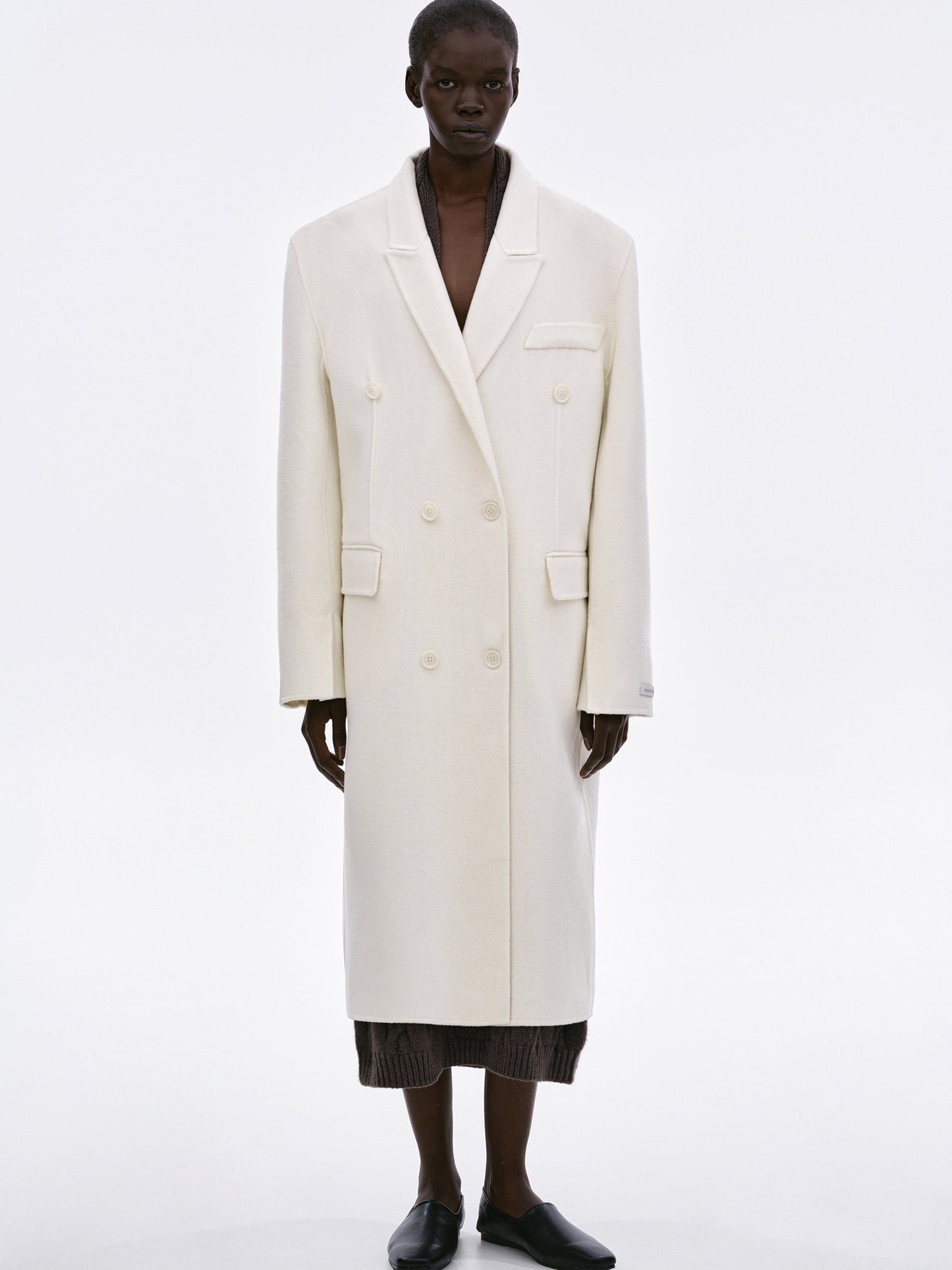 Double Breasted Maxi Wool Coat, Powder