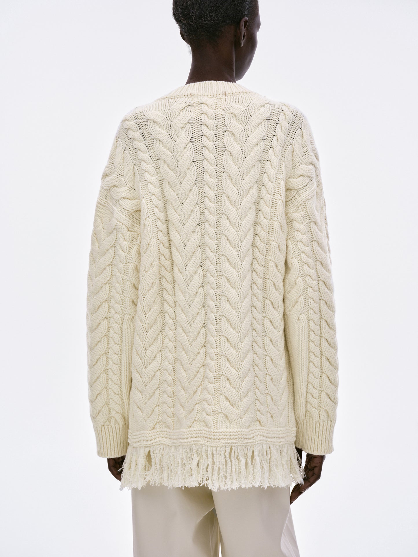 Ikaria Fringed Cable Sweater, Natural White