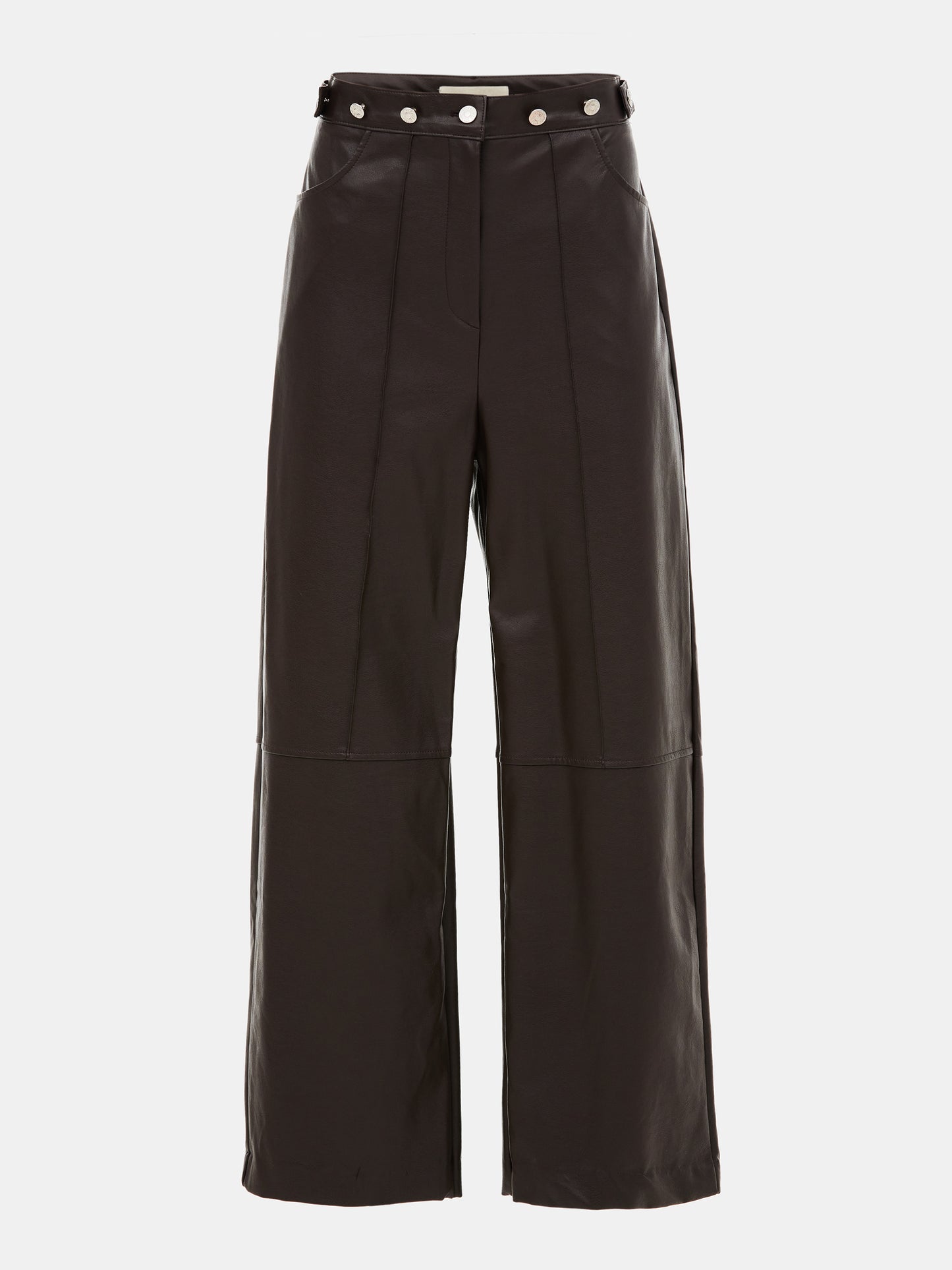 Buttoned Faux Leather Pants, Dark Chocolate