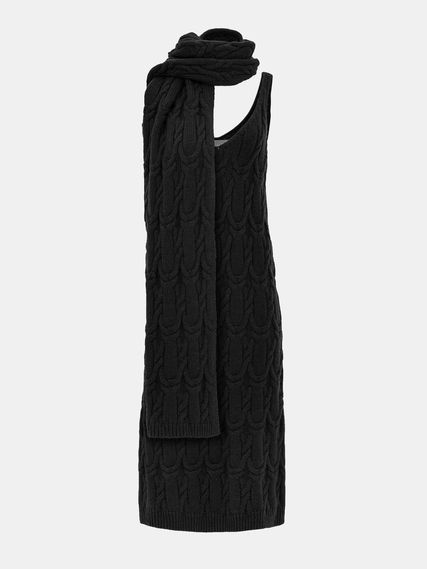 Scarf Cable Knit Dress, Black SourceUnknown