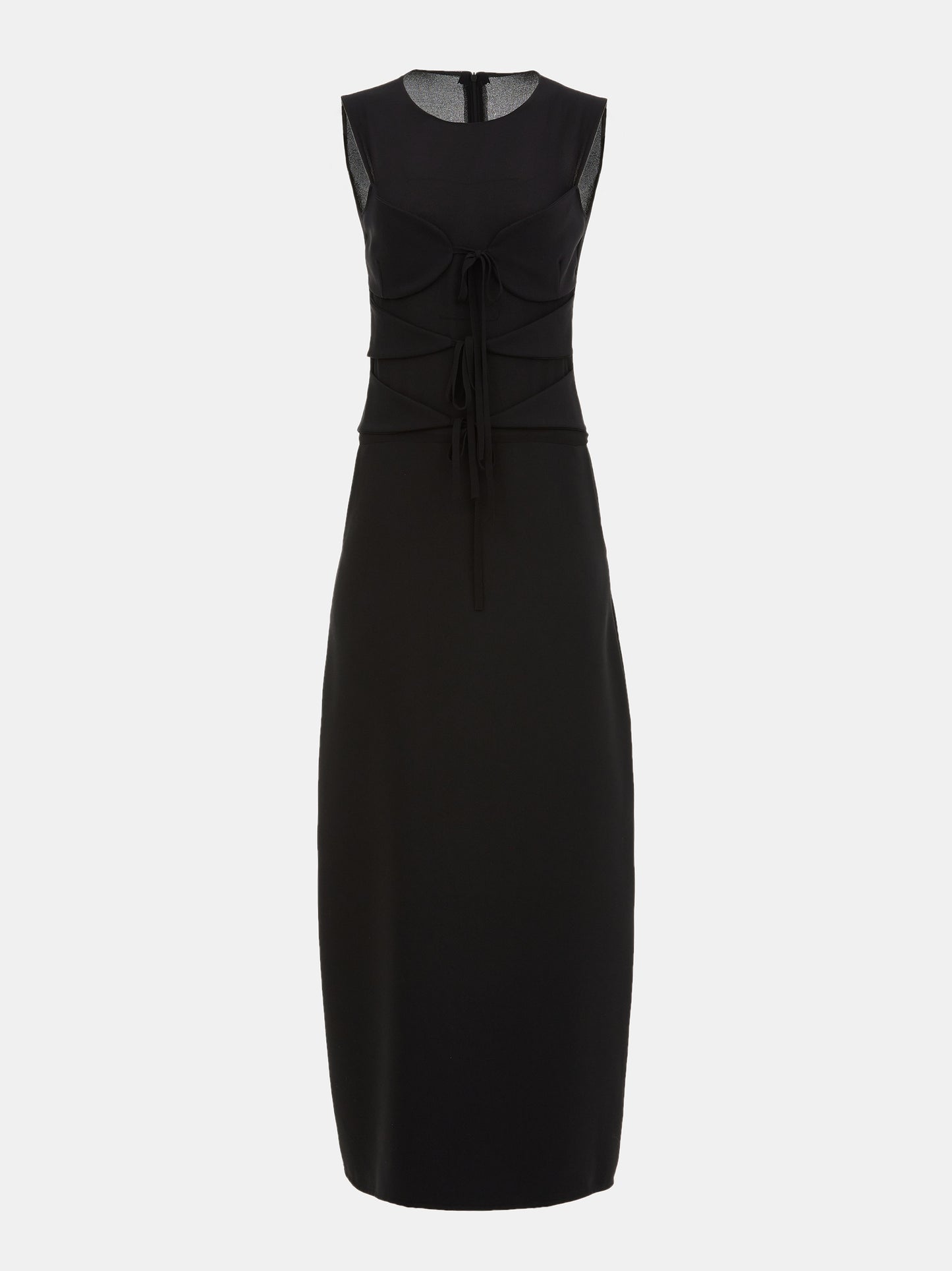 Front-Tie Sheer Maxi Dress, Black