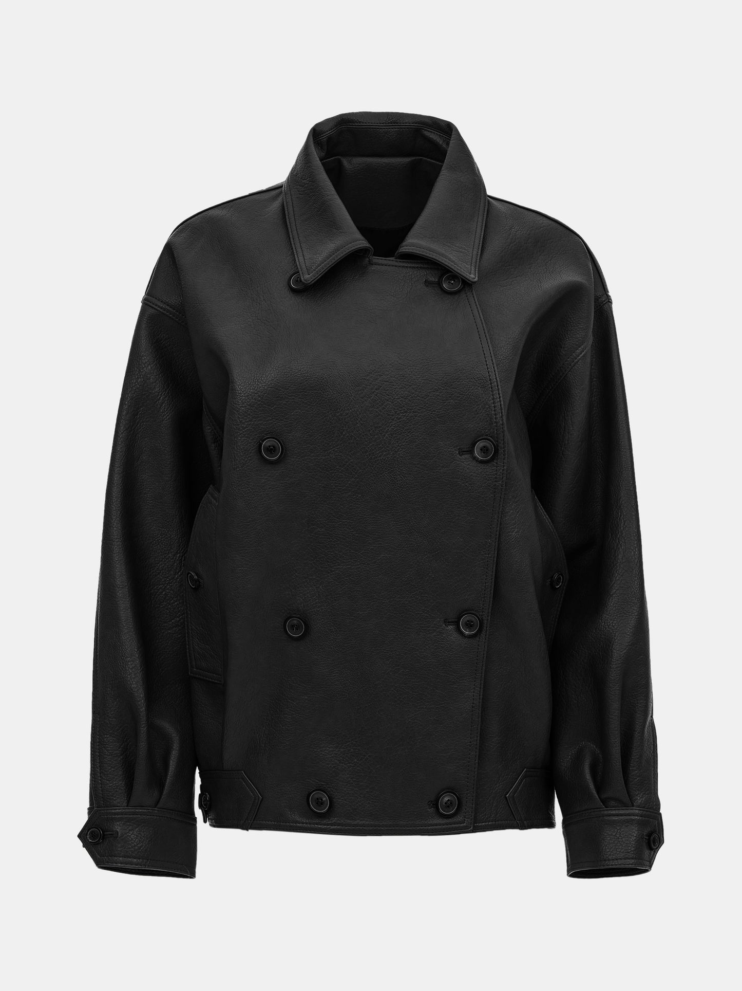 Vitellino Double Breasted Faux Leather Jacket, Black