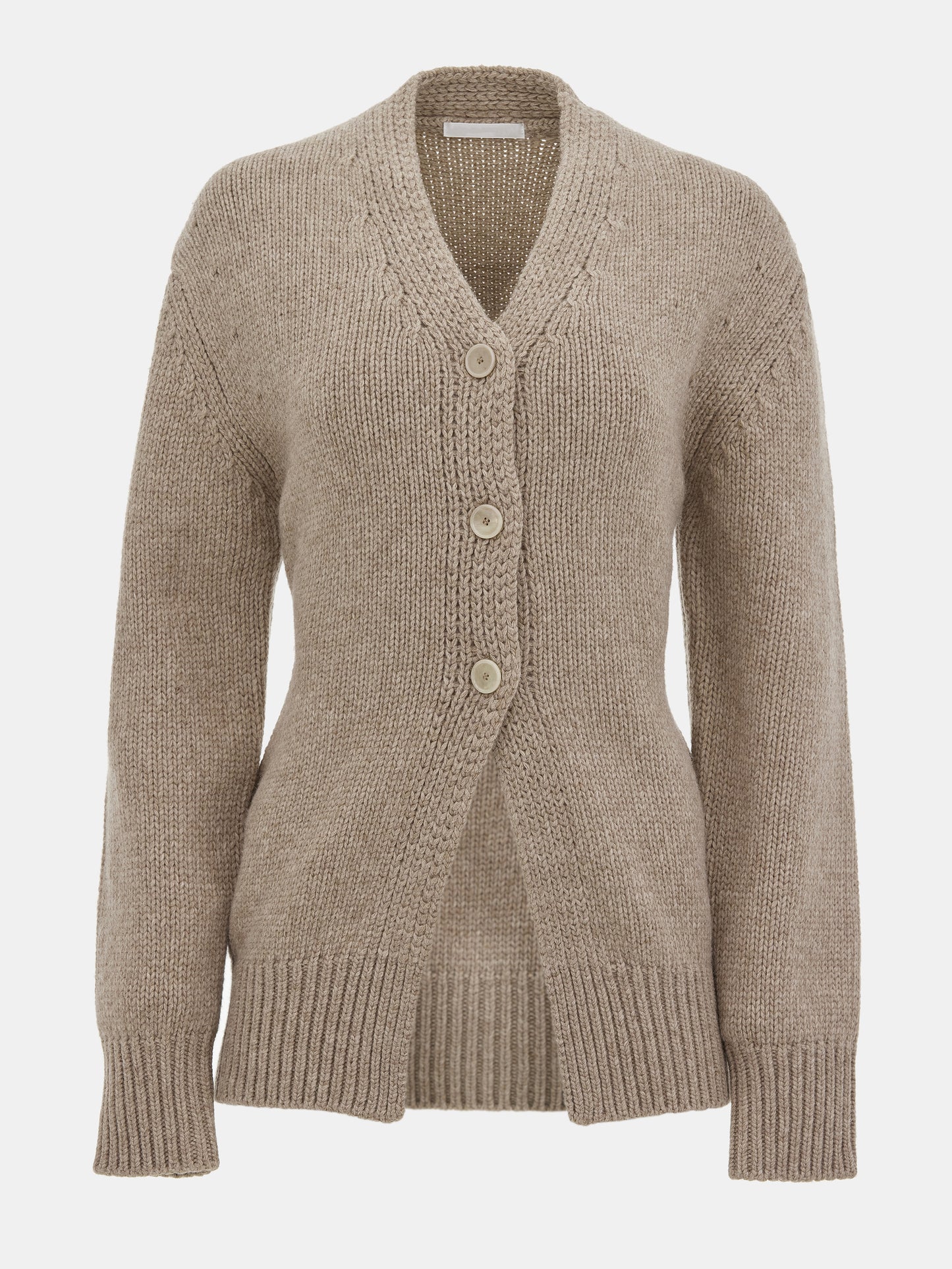 Fitted Fine Wool Cardigan, Mink