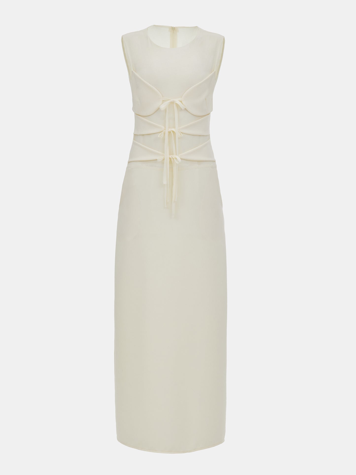 Front-Tie Sheer Maxi Dress, Ivory