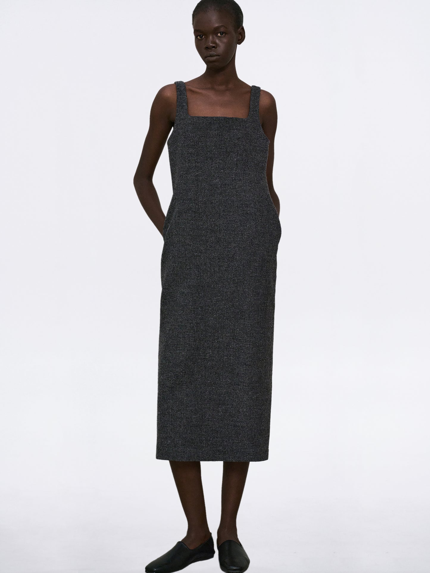 Wool Flannel Dress, Basalt